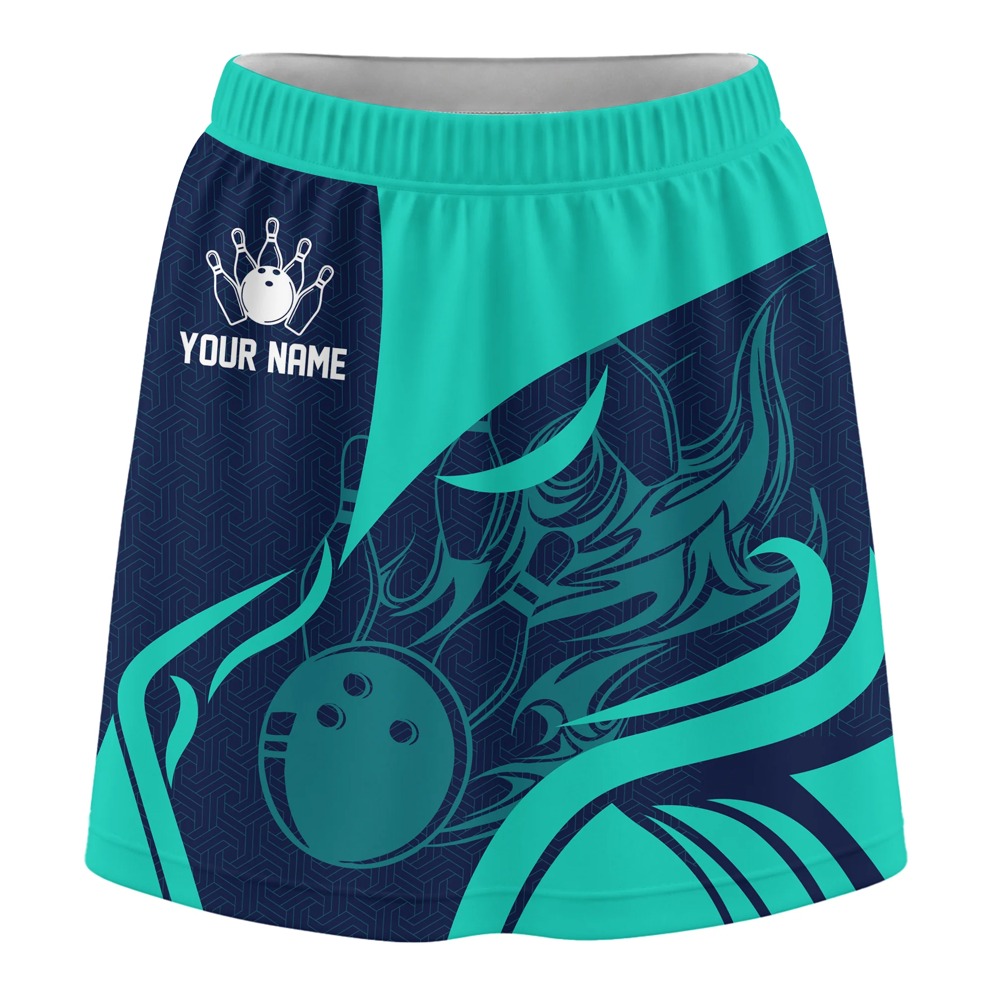Customized Bowling Trouser Skirts With Shorts Underneath, Flame Bowling Multicolor Skorts With Pockets - Image 3