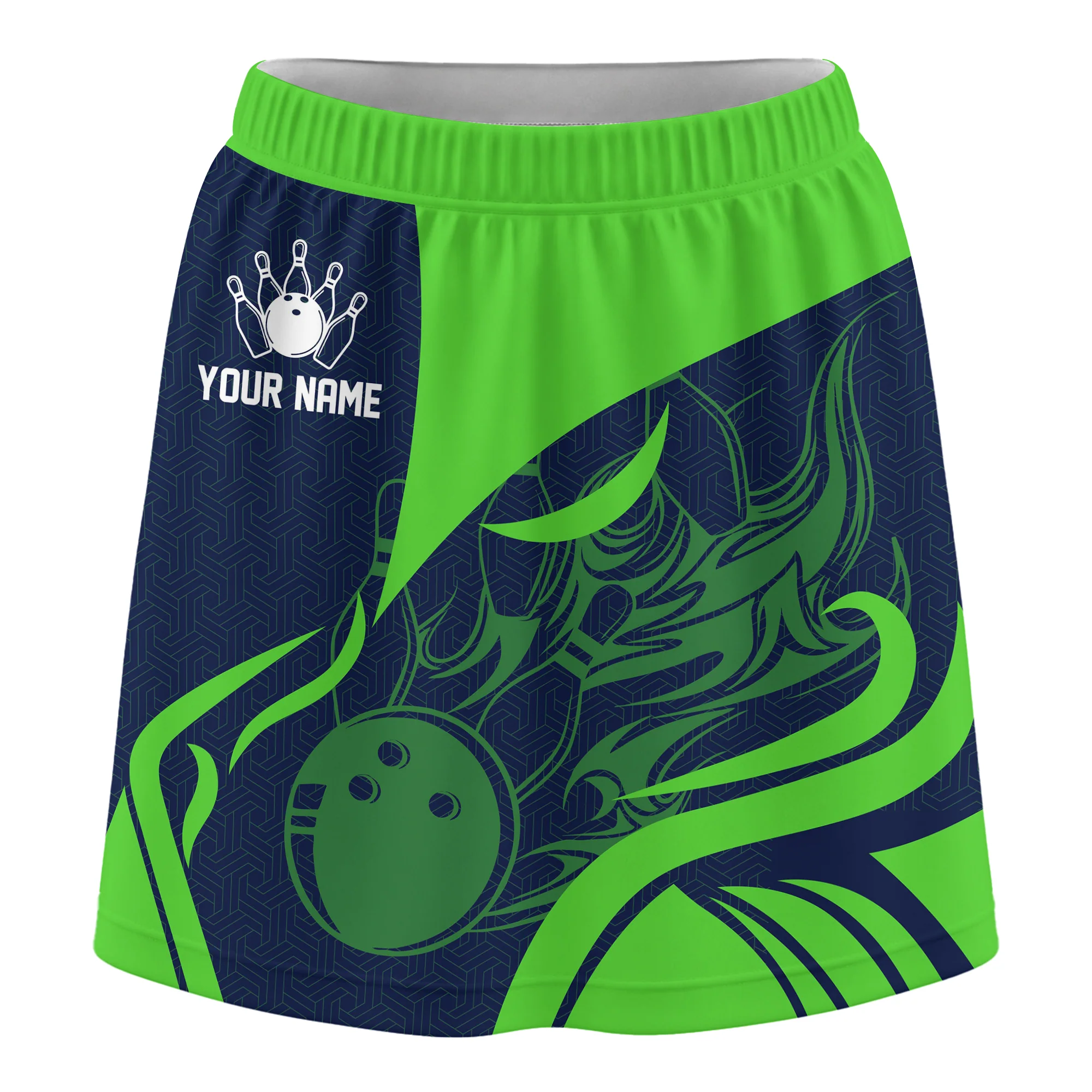 Customized Bowling Trouser Skirts With Shorts Underneath, Flame Bowling Multicolor Skorts With Pockets - Image 6