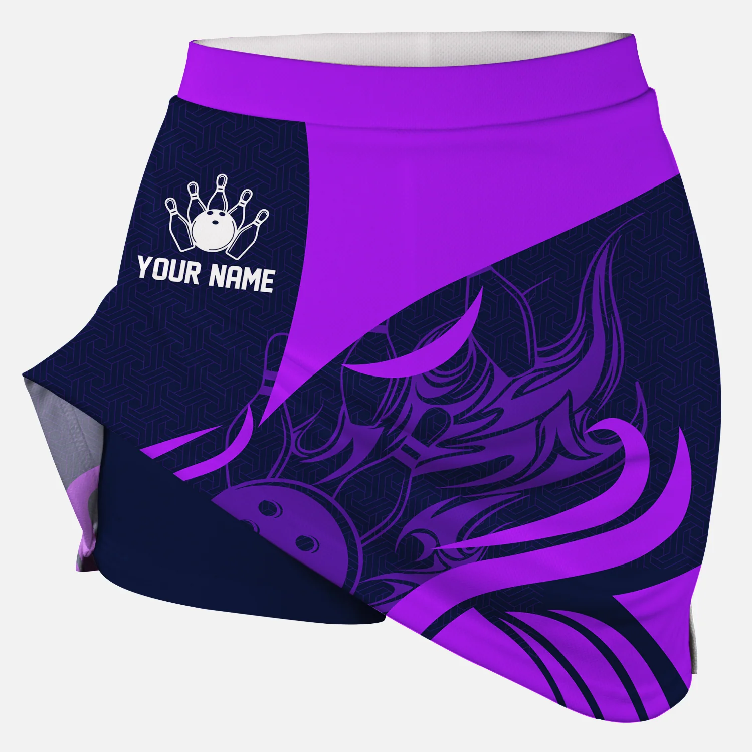 Customized Bowling Trouser Skirts With Shorts Underneath, Flame Bowling Multicolor Skorts With Pockets - Image 7