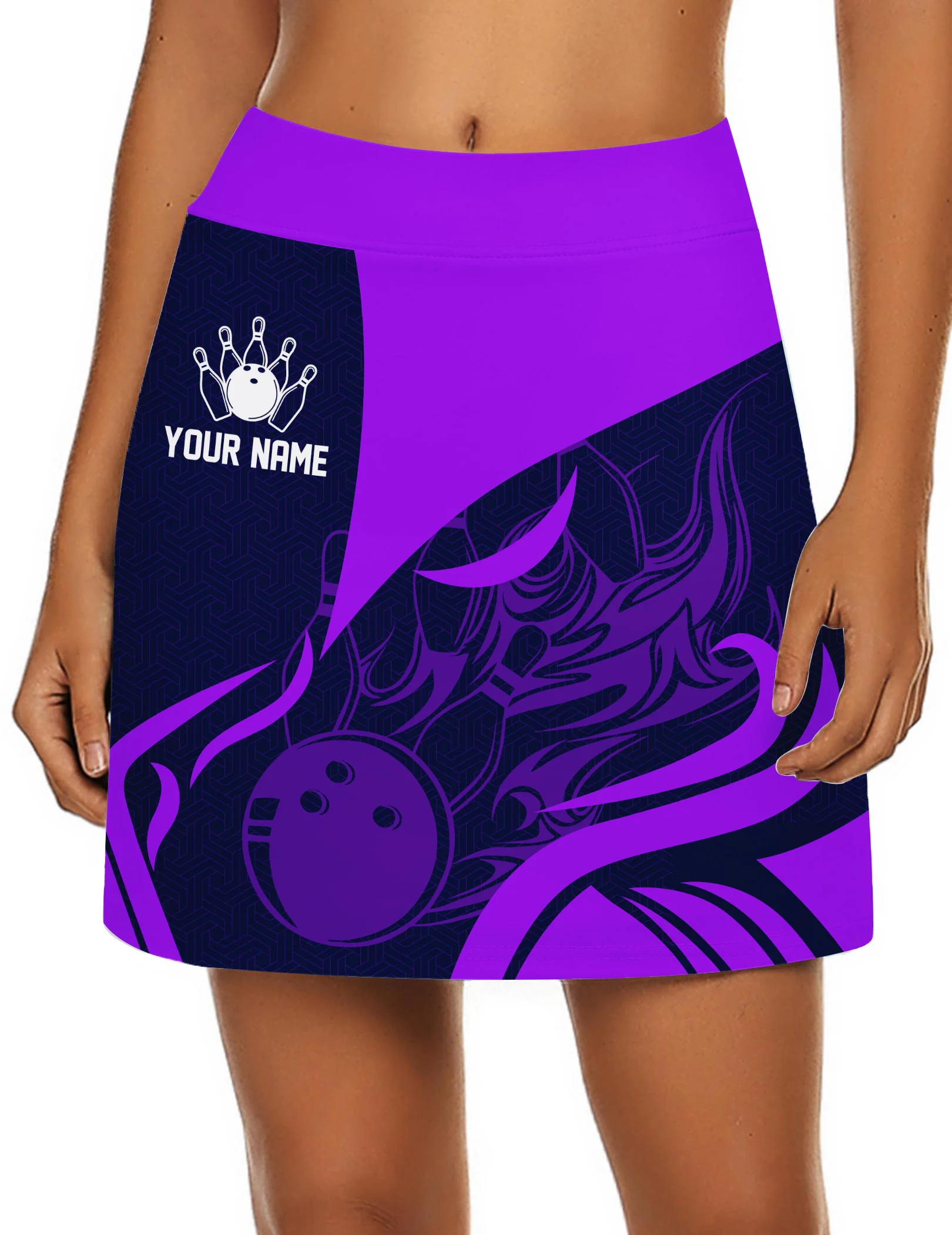 Customized Bowling Trouser Skirts With Shorts Underneath, Flame Bowling Multicolor Skorts With Pockets - Image 8