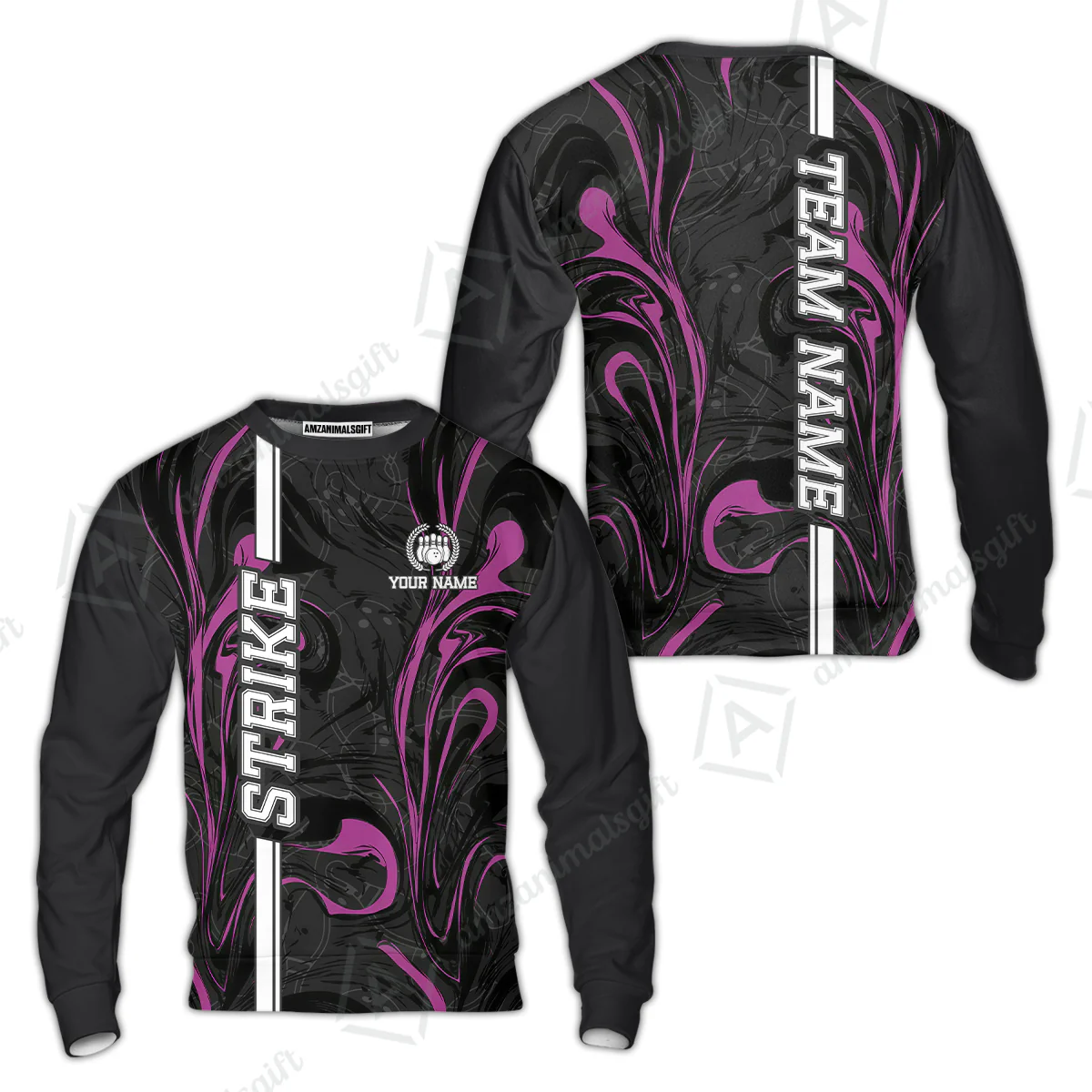 Customized Bowling Unisex Polo Shirt, Bowling Black And Pink Marble Art, Bowling Uniform - Personalized Name And Team Name - Image 11