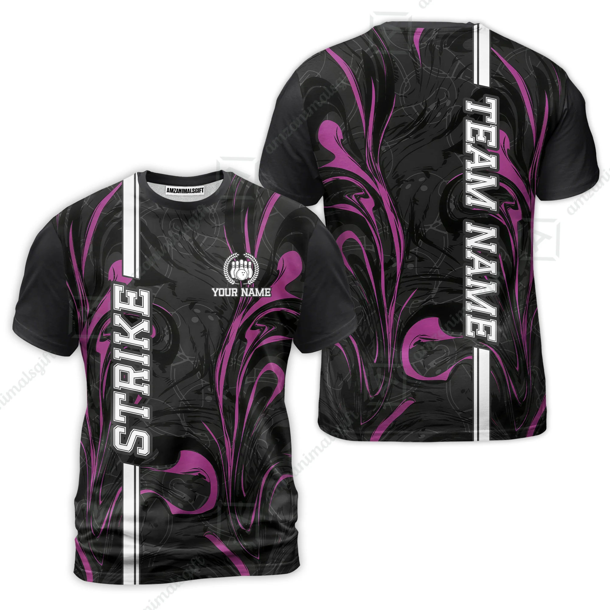 Customized Bowling Unisex Polo Shirt, Bowling Black And Pink Marble Art, Bowling Uniform - Personalized Name And Team Name - Image 5