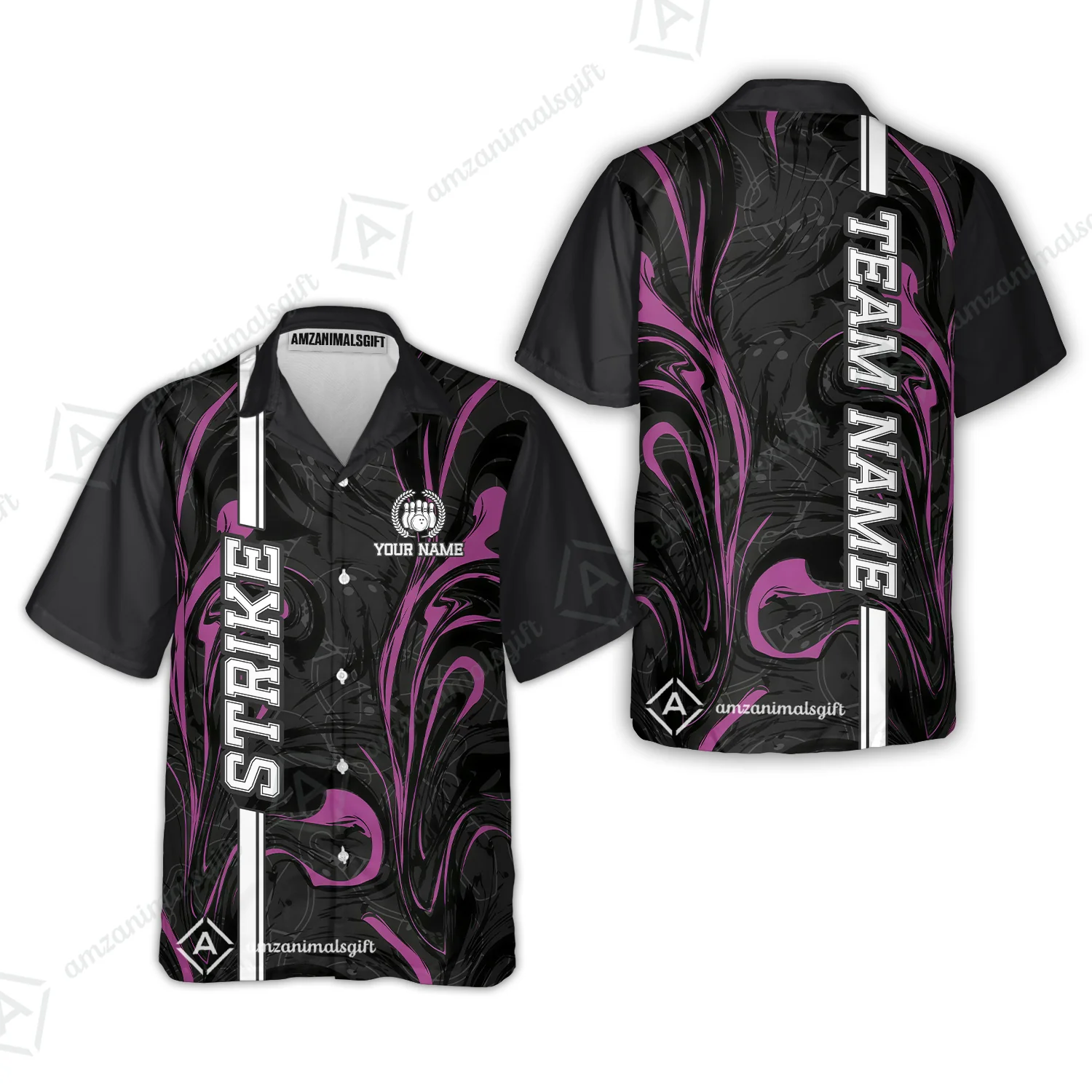 Customized Bowling Unisex Polo Shirt, Bowling Black And Pink Marble Art, Bowling Uniform - Personalized Name And Team Name - Image 6