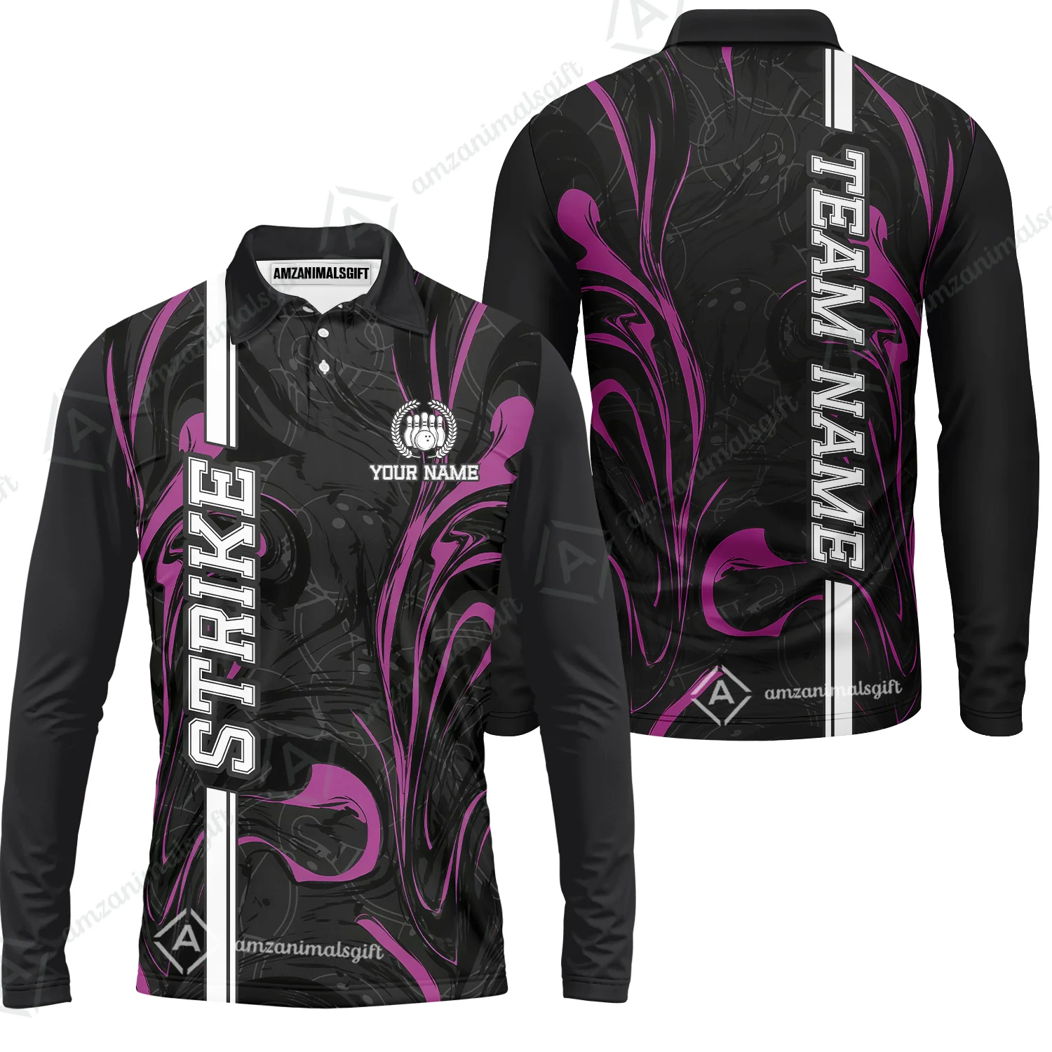 Customized Bowling Unisex Polo Shirt, Bowling Black And Pink Marble Art, Bowling Uniform - Personalized Name And Team Name - Image 8