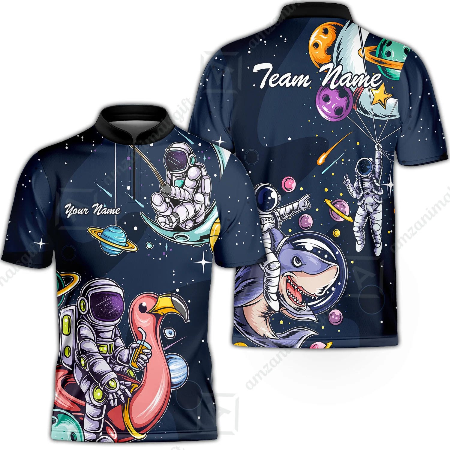 Customized Bowling Unisex Polo Shirt, Galaxy Astronaut, Bowling Uniforms, Personalized Name And Team Name - Image 3