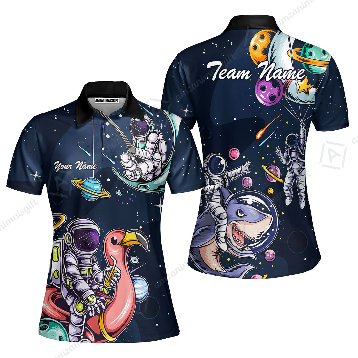 Customized Bowling Unisex Polo Shirt, Galaxy Astronaut, Bowling Uniforms, Personalized Name And Team Name - Image 4