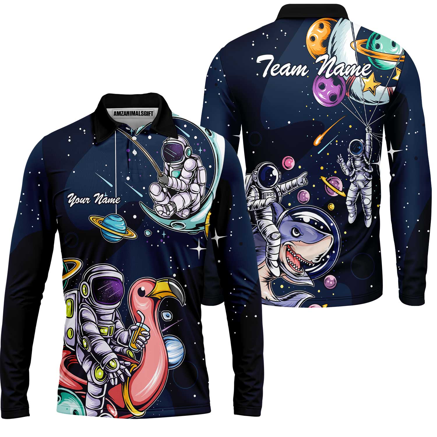 Customized Bowling Unisex Polo Shirt, Galaxy Astronaut, Bowling Uniforms, Personalized Name And Team Name - Image 7