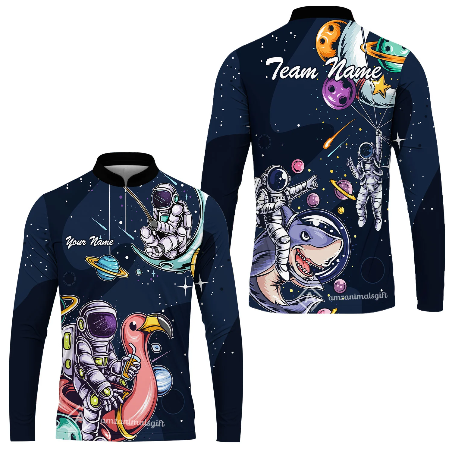 Customized Bowling Unisex Polo Shirt, Galaxy Astronaut, Bowling Uniforms, Personalized Name And Team Name - Image 8