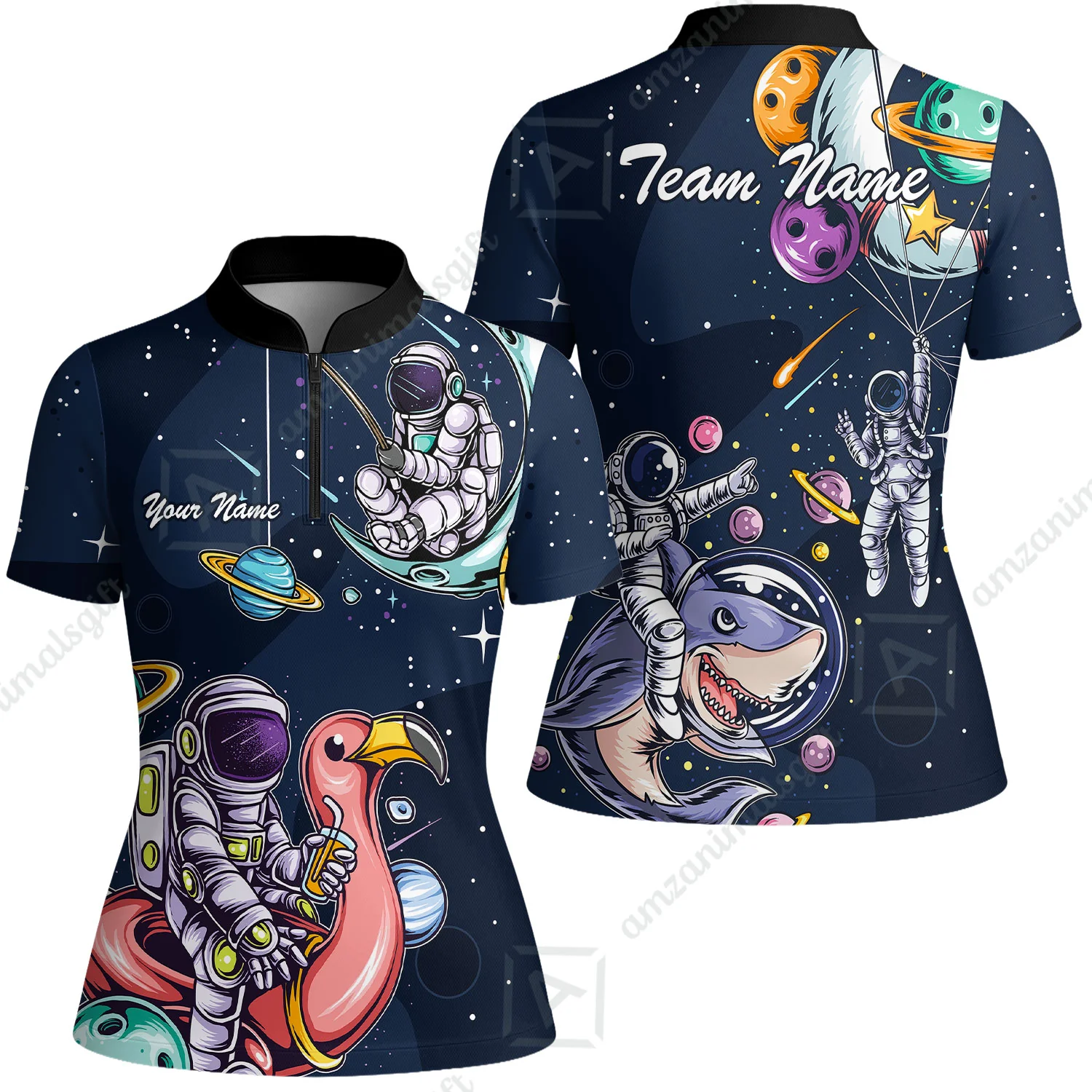 Customized Bowling Unisex Polo Shirt, Galaxy Astronaut, Bowling Uniforms, Personalized Name And Team Name - Image 9