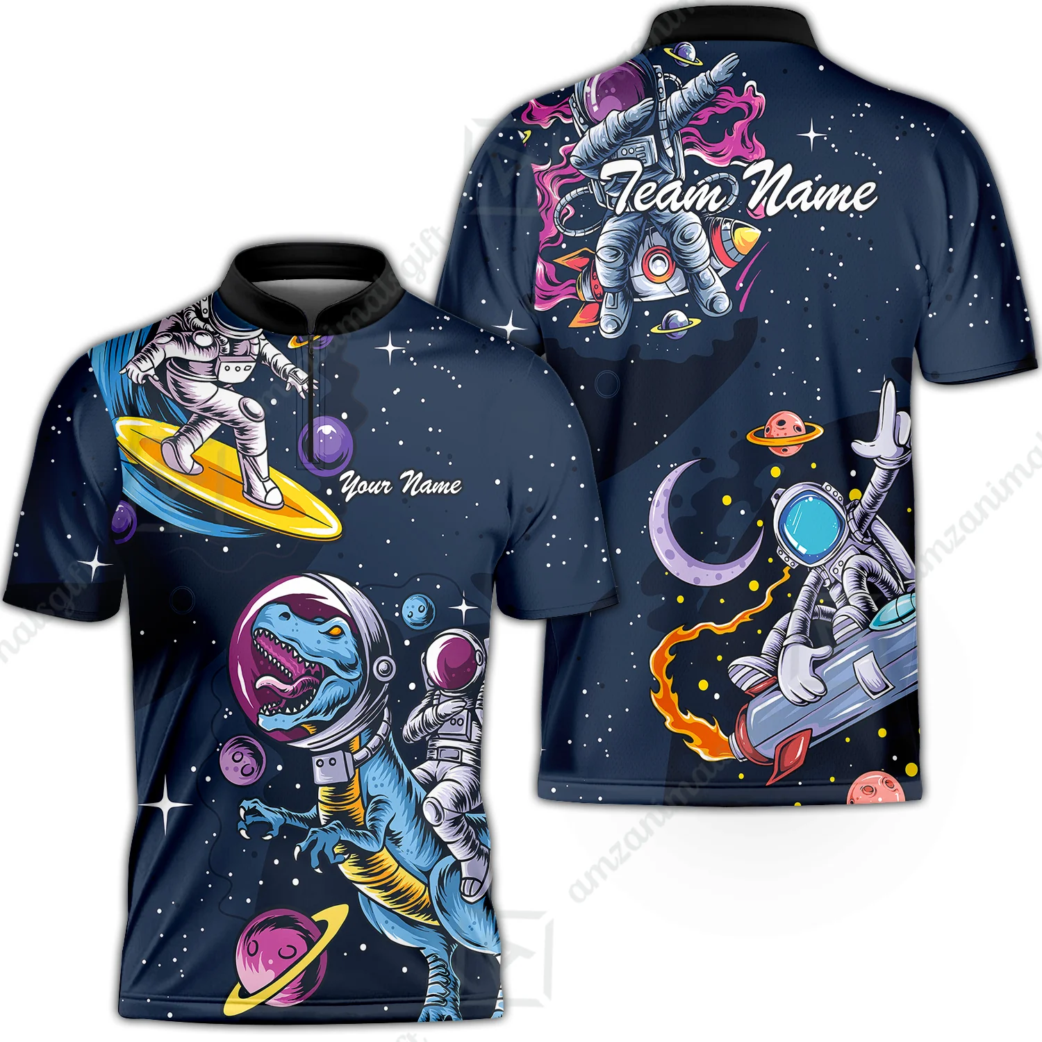 Customized Bowling Unisex Polo Shirt, Seraphic Galaxy Astronaut, Bowling Uniforms, Personalized Name And Team Name - Image 3