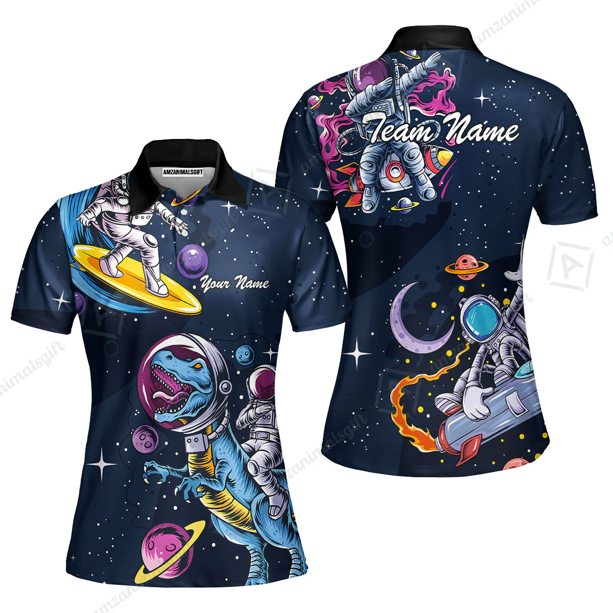 Customized Bowling Unisex Polo Shirt, Seraphic Galaxy Astronaut, Bowling Uniforms, Personalized Name And Team Name - Image 4