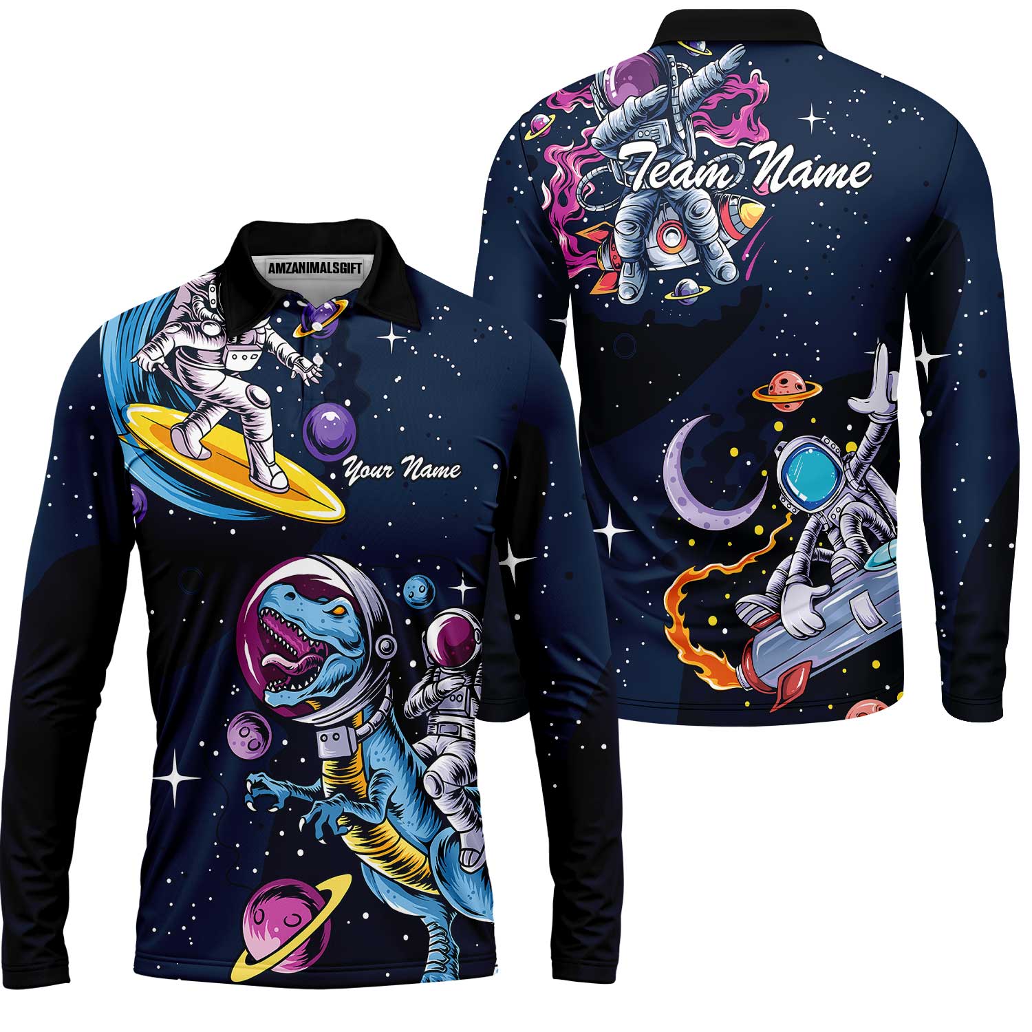 Customized Bowling Unisex Polo Shirt, Seraphic Galaxy Astronaut, Bowling Uniforms, Personalized Name And Team Name - Image 7
