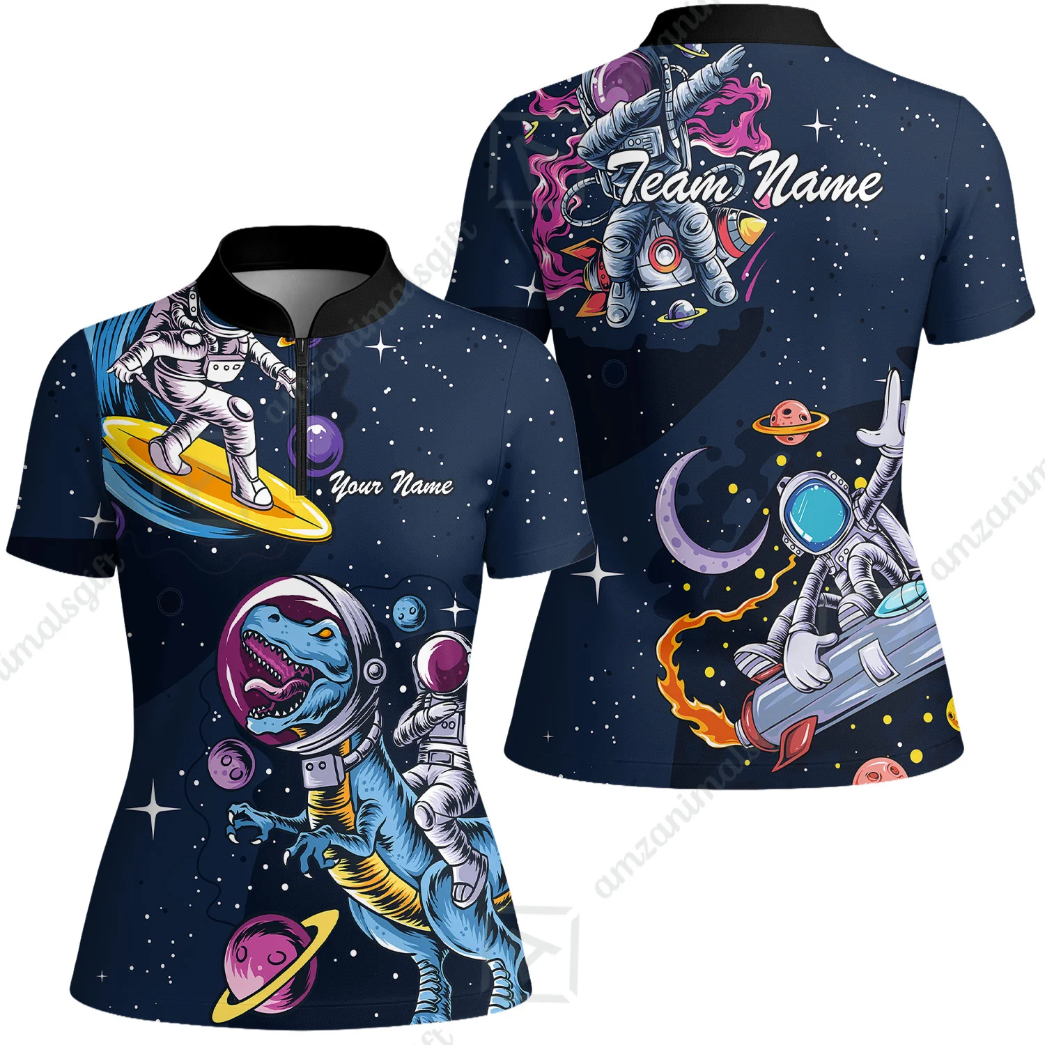 Customized Bowling Unisex Polo Shirt, Seraphic Galaxy Astronaut, Bowling Uniforms, Personalized Name And Team Name - Image 9