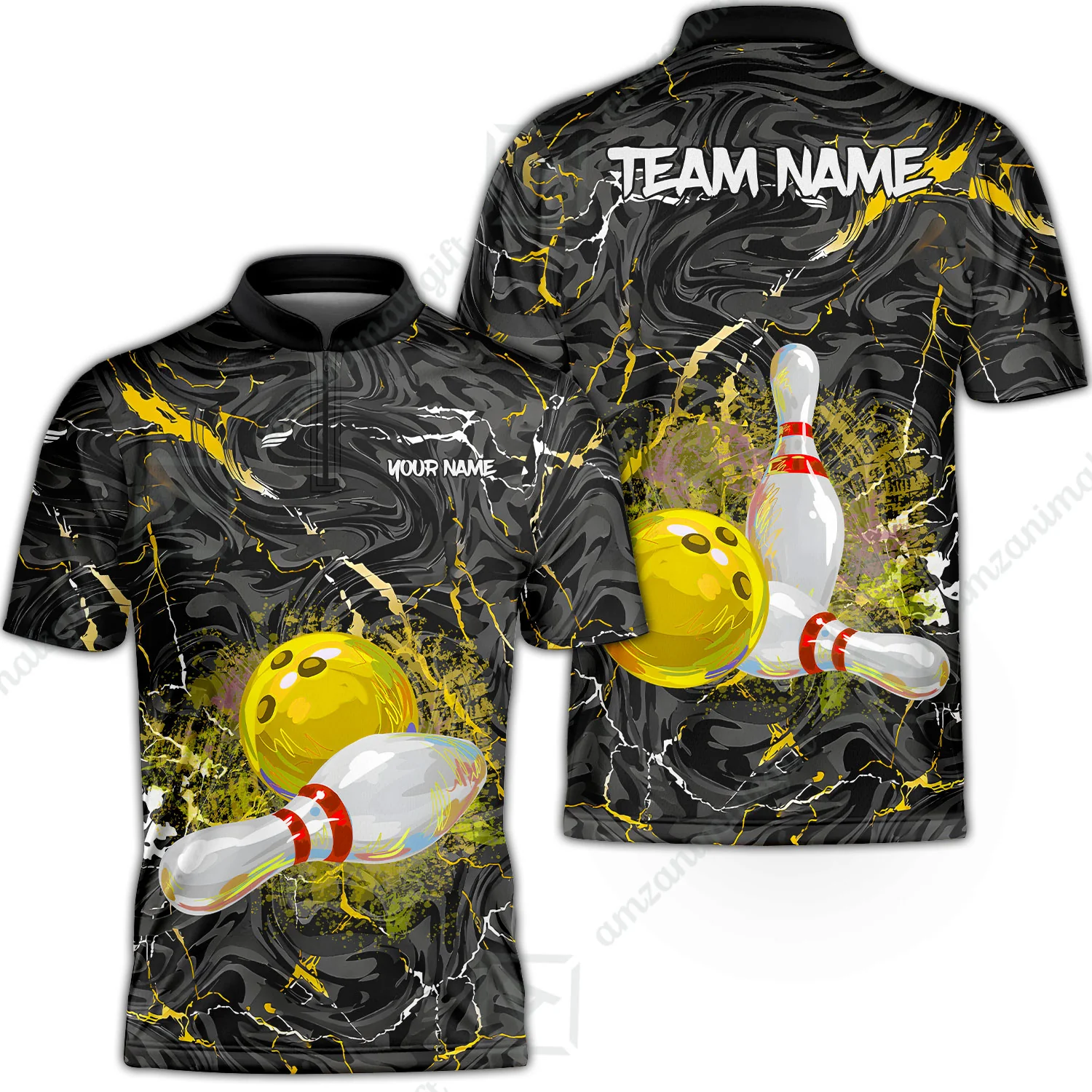 Customized Bowling Unisex Polo Shirt, Swirling Marbled Pattern Vibrant Veins, Bowling Uniforms, Personalized Name And Team Name - Image 10
