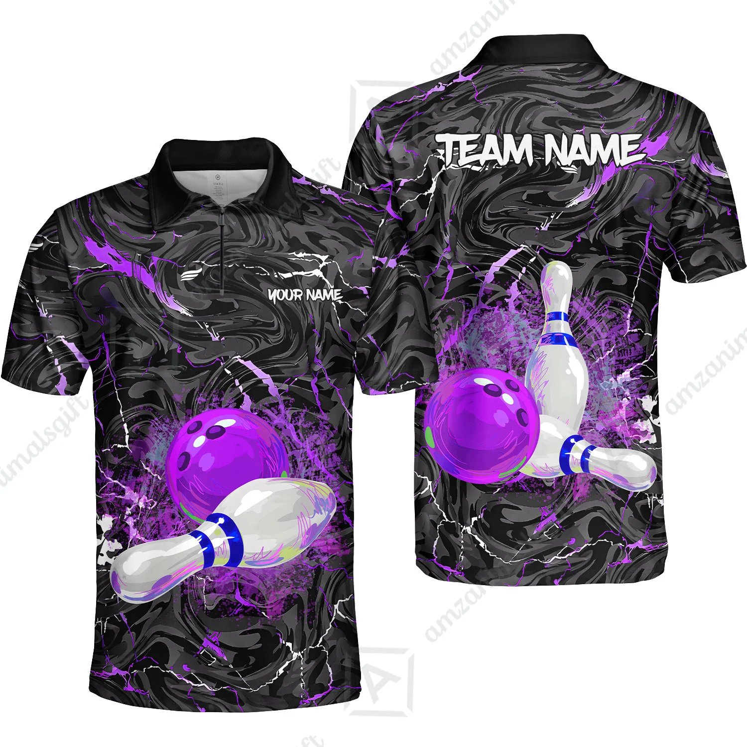 Customized Bowling Unisex Polo Shirt, Swirling Marbled Pattern Vibrant Veins, Bowling Uniforms, Personalized Name And Team Name - Image 14