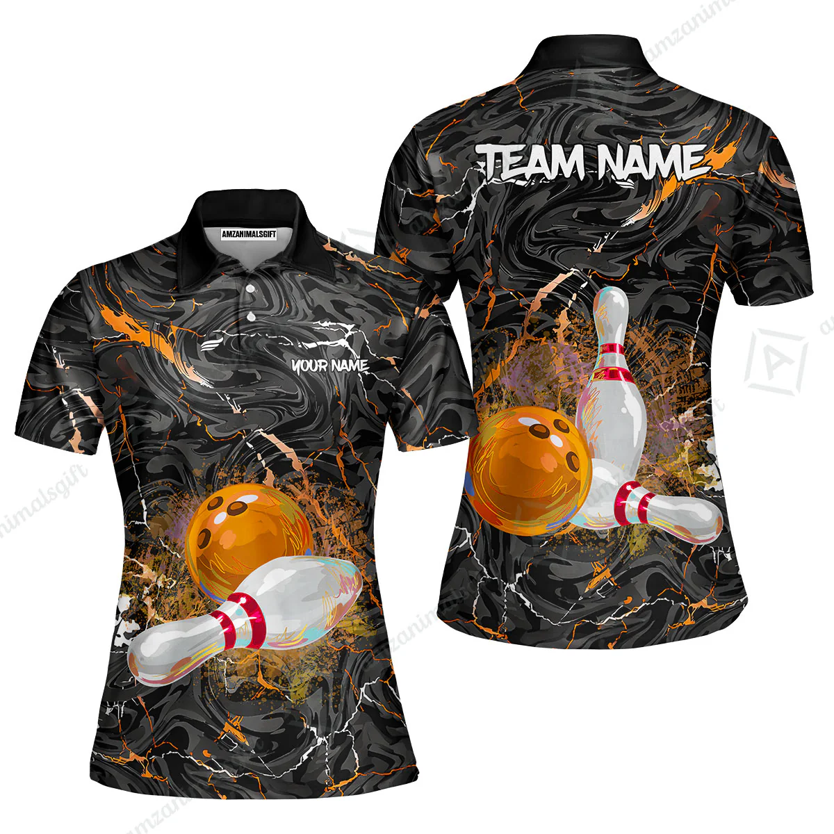 Customized Bowling Unisex Polo Shirt, Swirling Marbled Pattern Vibrant Veins, Bowling Uniforms, Personalized Name And Team Name - Image 18