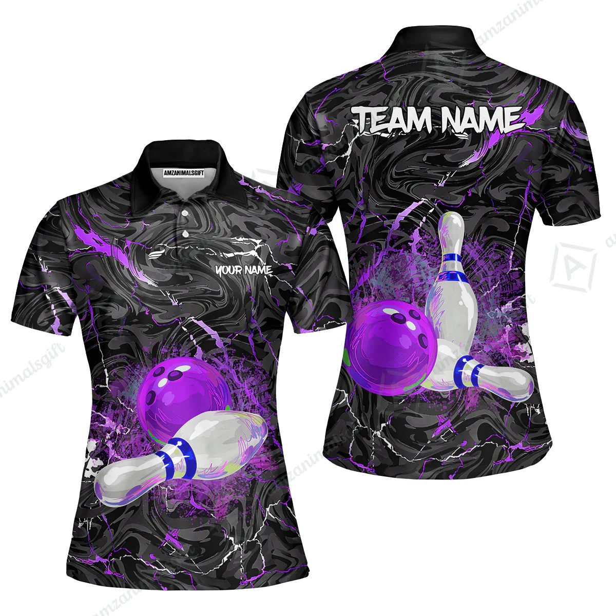 Customized Bowling Unisex Polo Shirt, Swirling Marbled Pattern Vibrant Veins, Bowling Uniforms, Personalized Name And Team Name - Image 19