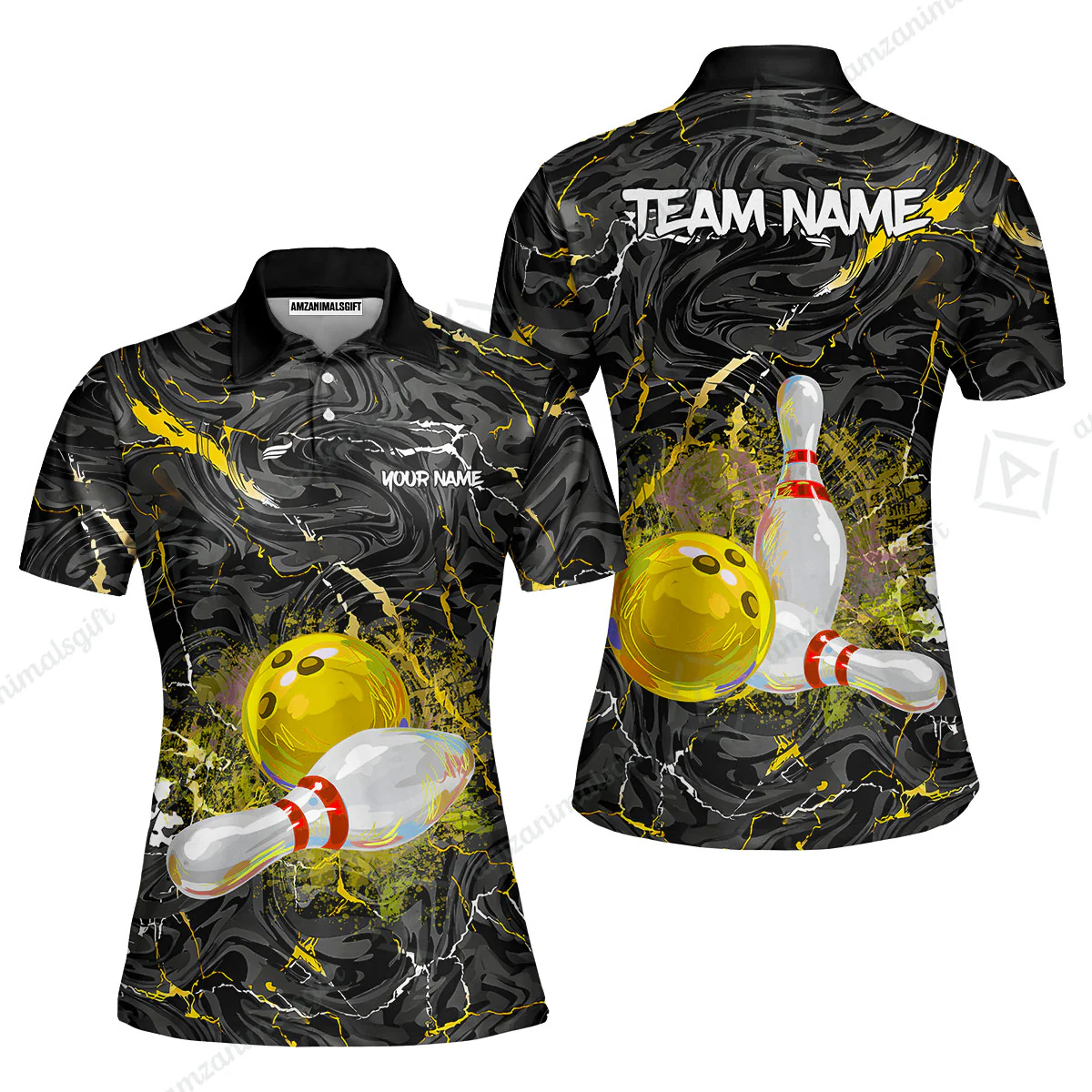Customized Bowling Unisex Polo Shirt, Swirling Marbled Pattern Vibrant Veins, Bowling Uniforms, Personalized Name And Team Name - Image 20