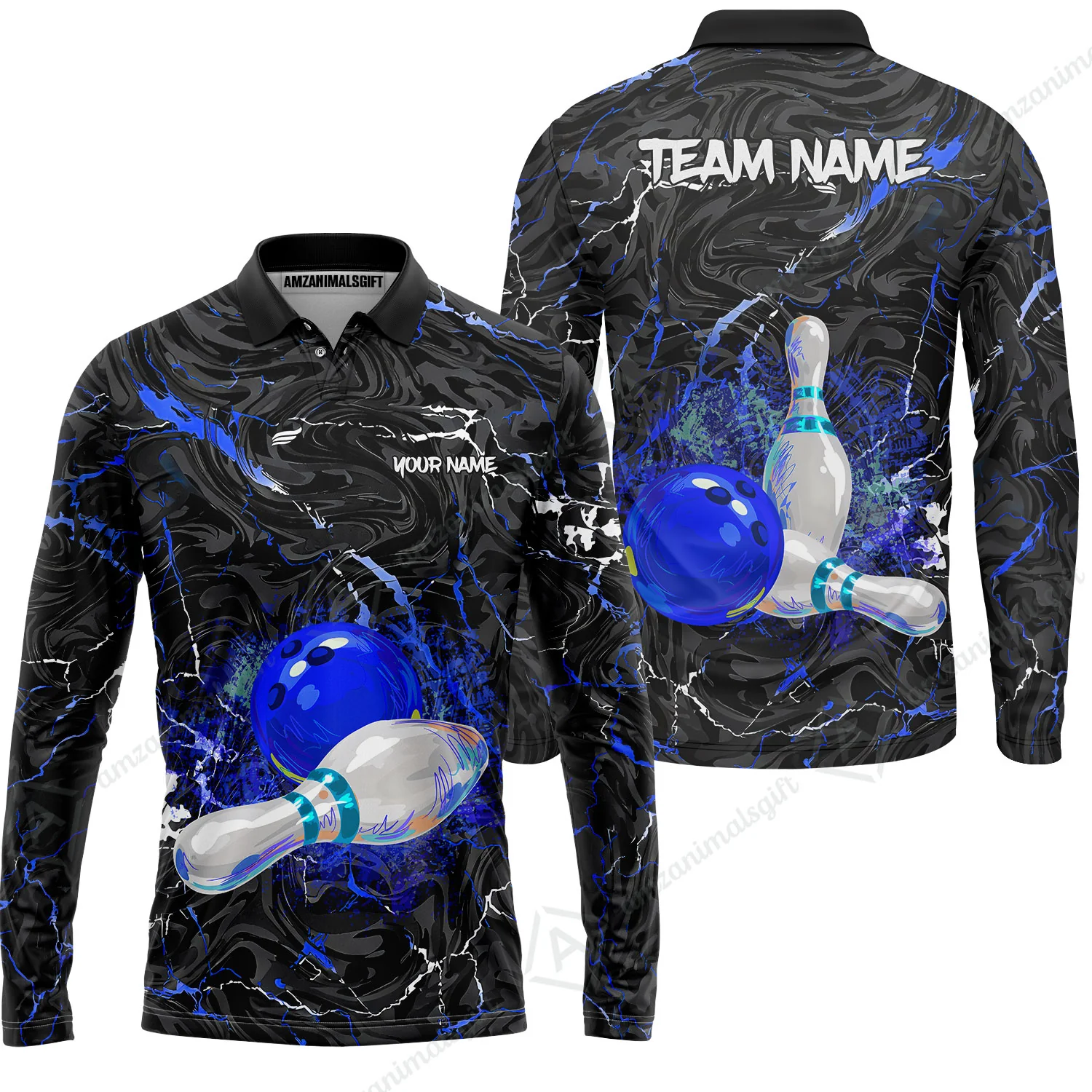 Customized Bowling Unisex Polo Shirt, Swirling Marbled Pattern Vibrant Veins, Bowling Uniforms, Personalized Name And Team Name - Image 32