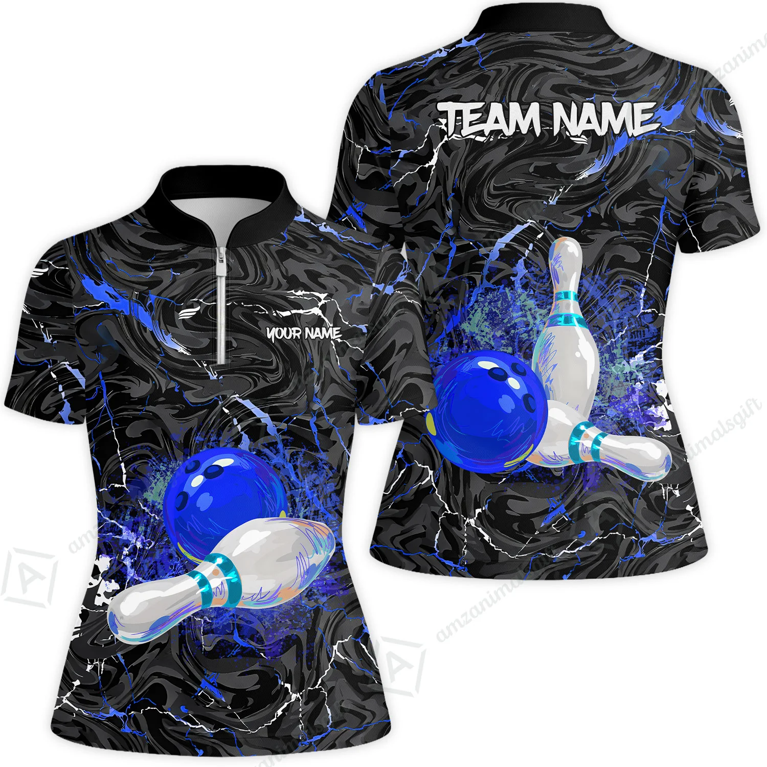 Customized Bowling Unisex Polo Shirt, Swirling Marbled Pattern Vibrant Veins, Bowling Uniforms, Personalized Name And Team Name - Image 35