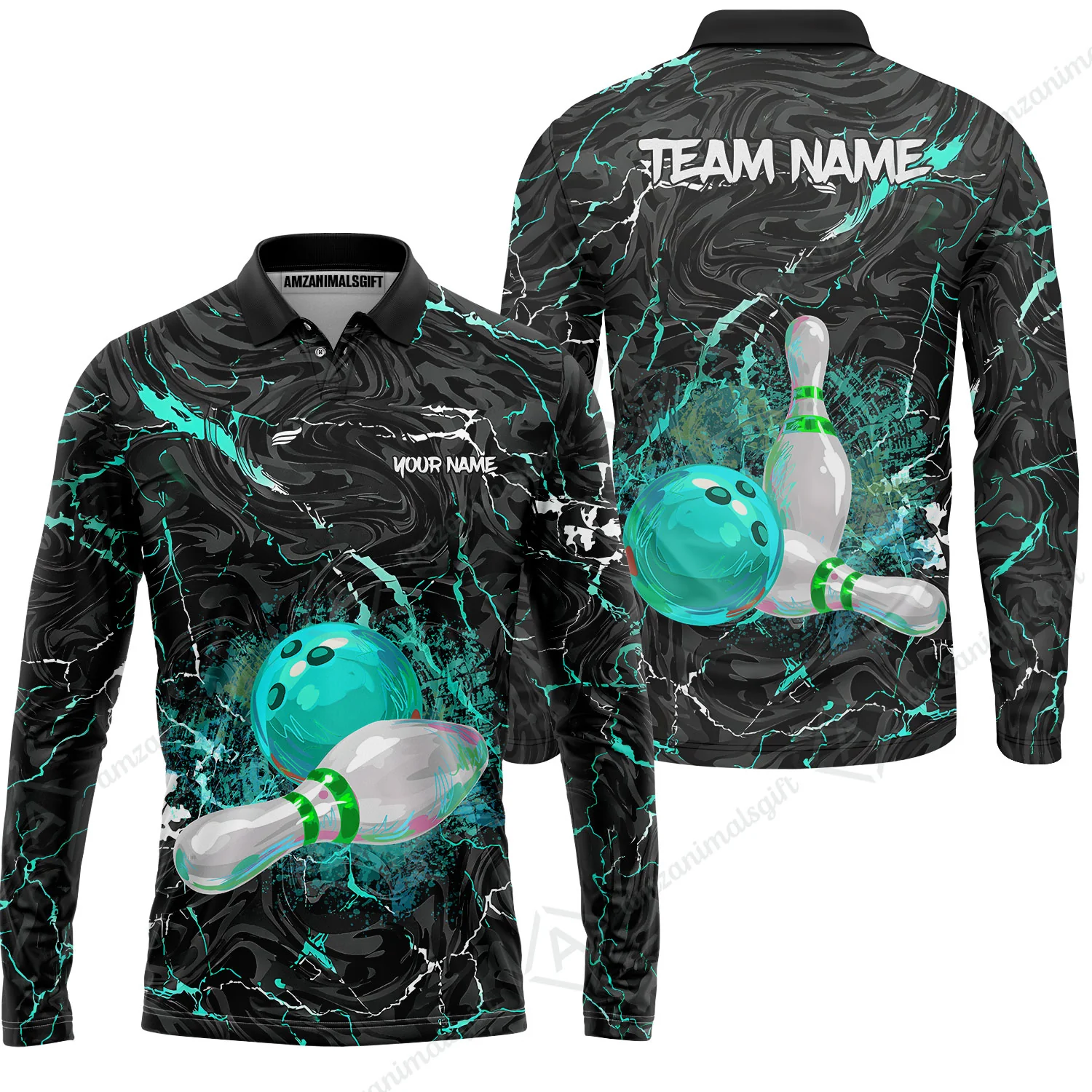 Customized Bowling Unisex Polo Shirt, Swirling Marbled Pattern Vibrant Veins, Bowling Uniforms, Personalized Name And Team Name - Image 39