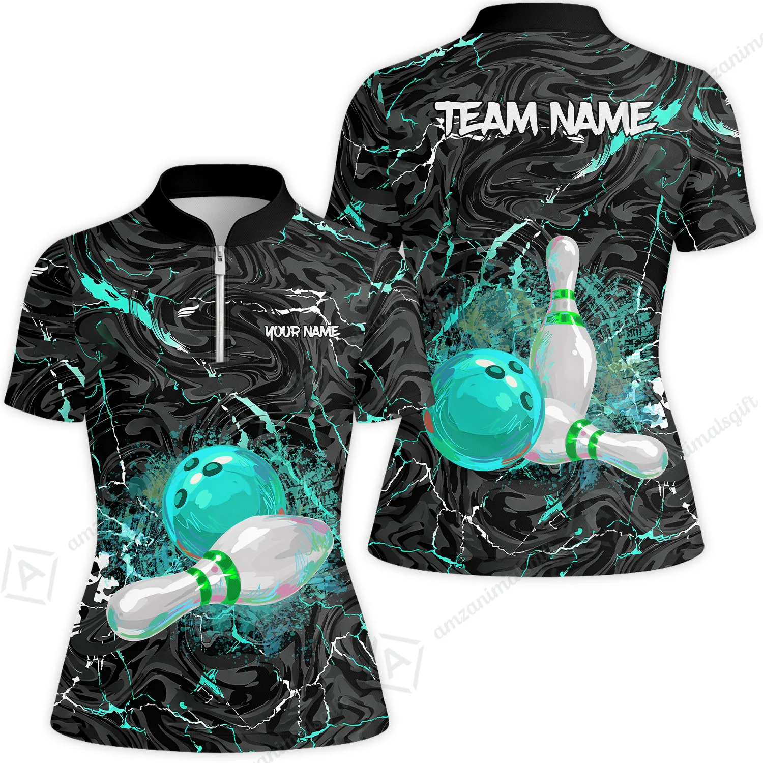 Customized Bowling Unisex Polo Shirt, Swirling Marbled Pattern Vibrant Veins, Bowling Uniforms, Personalized Name And Team Name - Image 41