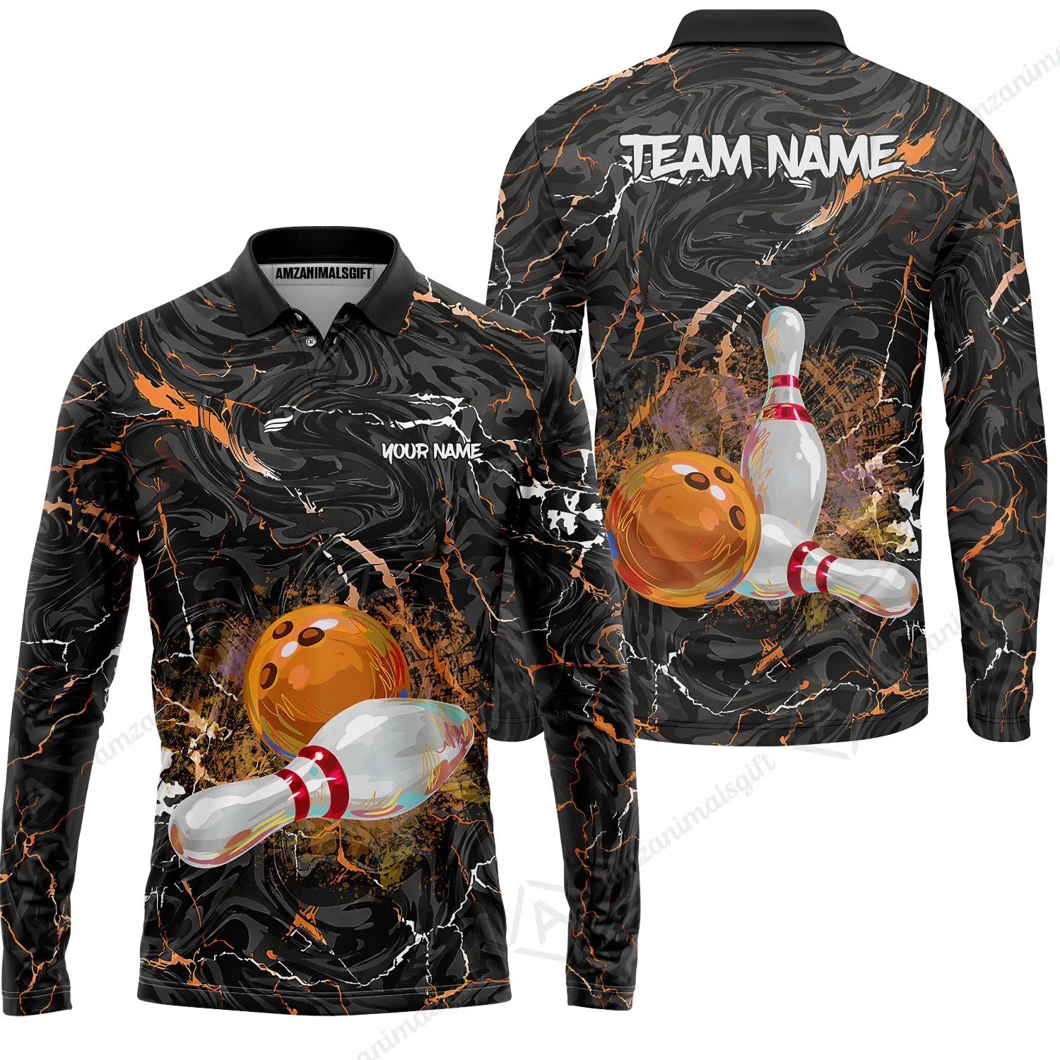 Customized Bowling Unisex Polo Shirt, Swirling Marbled Pattern Vibrant Veins, Bowling Uniforms, Personalized Name And Team Name - Image 46