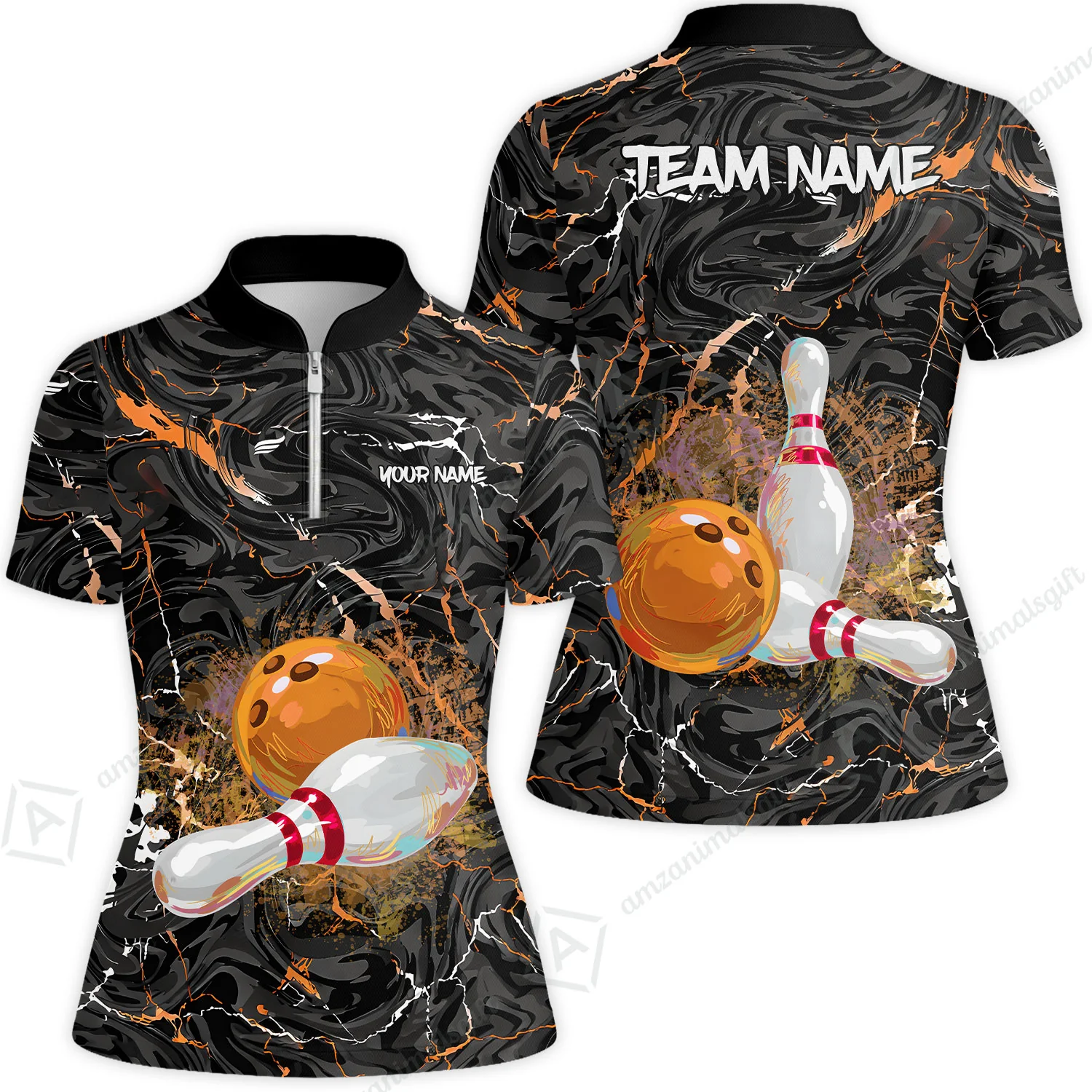 Customized Bowling Unisex Polo Shirt, Swirling Marbled Pattern Vibrant Veins, Bowling Uniforms, Personalized Name And Team Name - Image 47