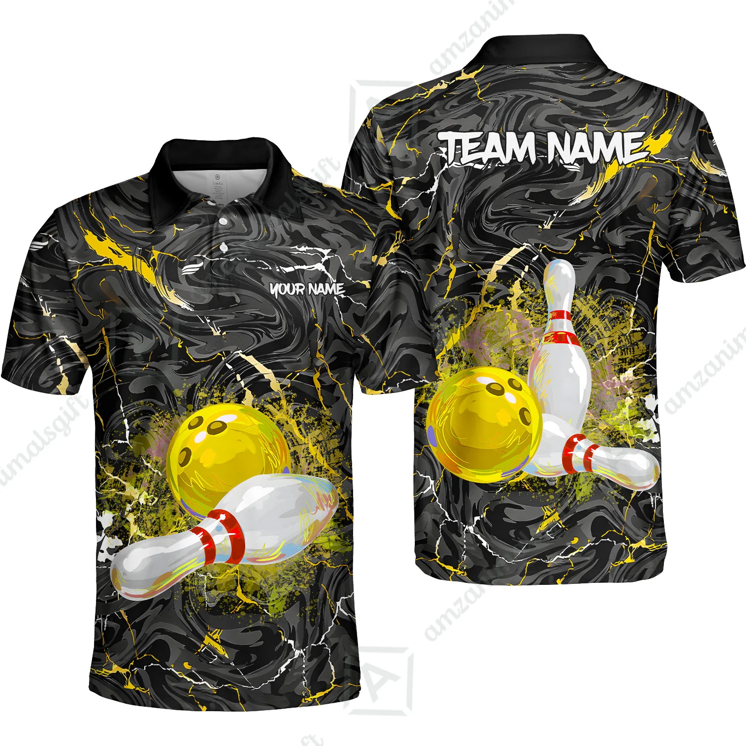 Customized Bowling Unisex Polo Shirt, Swirling Marbled Pattern Vibrant Veins, Bowling Uniforms, Personalized Name And Team Name - Image 5