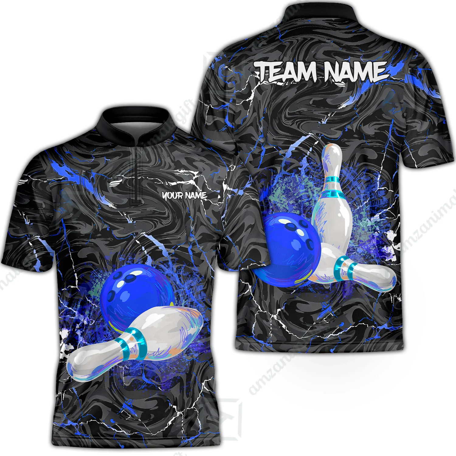 Customized Bowling Unisex Polo Shirt, Swirling Marbled Pattern Vibrant Veins, Bowling Uniforms, Personalized Name And Team Name - Image 6