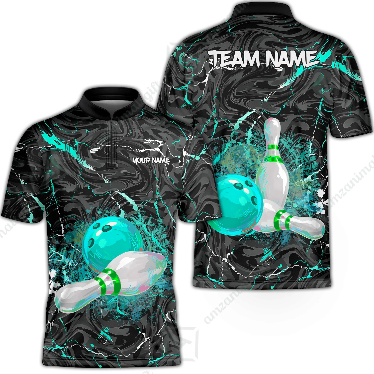 Customized Bowling Unisex Polo Shirt, Swirling Marbled Pattern Vibrant Veins, Bowling Uniforms, Personalized Name And Team Name - Image 7