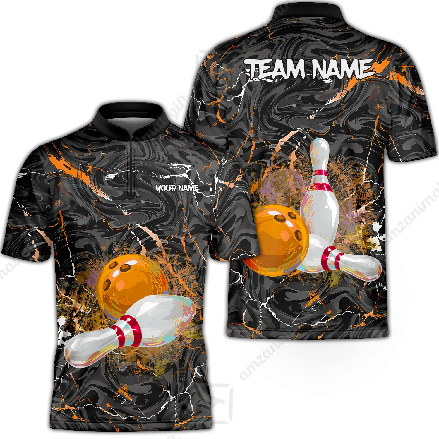 Customized Bowling Unisex Polo Shirt, Swirling Marbled Pattern Vibrant Veins, Bowling Uniforms, Personalized Name And Team Name - Image 8
