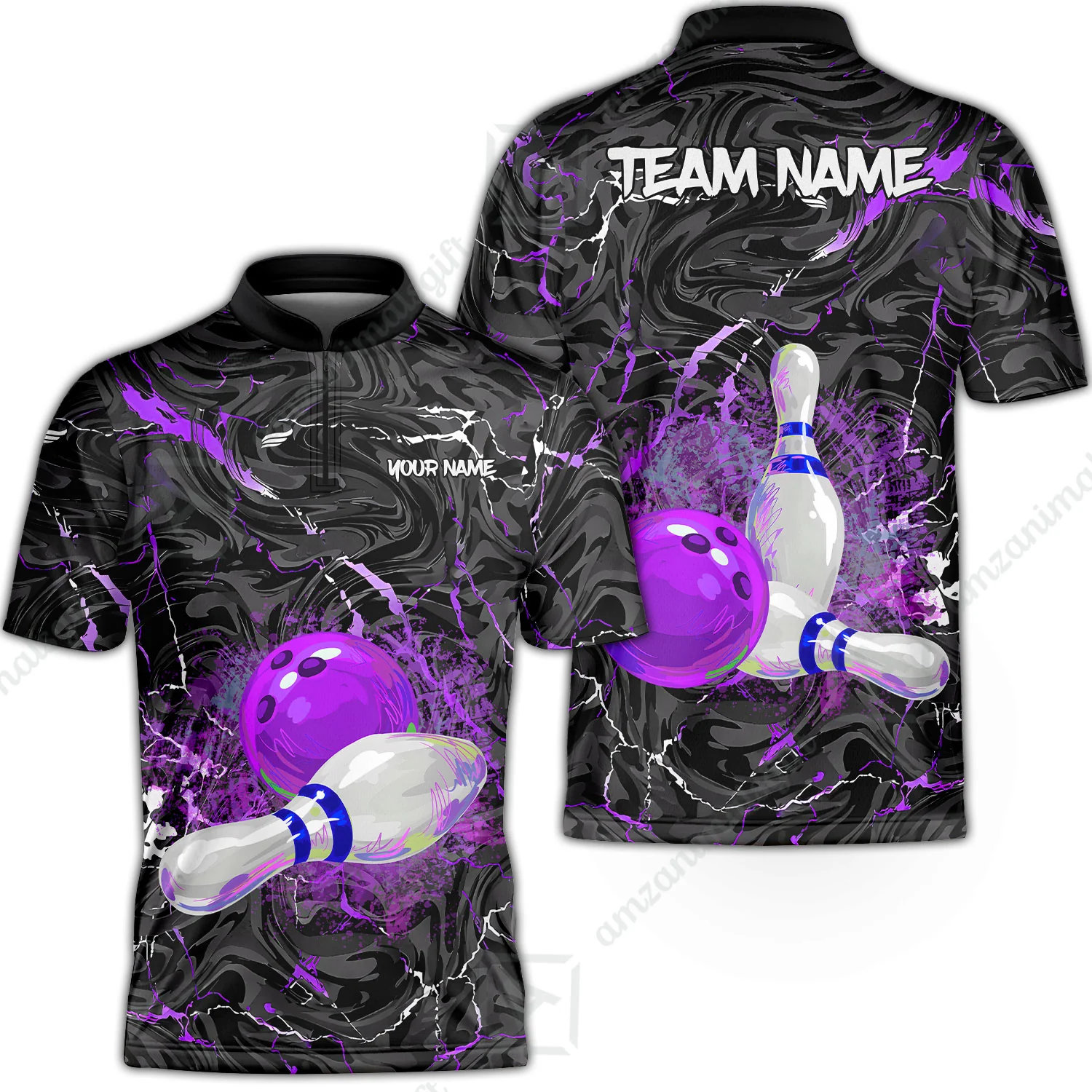 Customized Bowling Unisex Polo Shirt, Swirling Marbled Pattern Vibrant Veins, Bowling Uniforms, Personalized Name And Team Name - Image 9