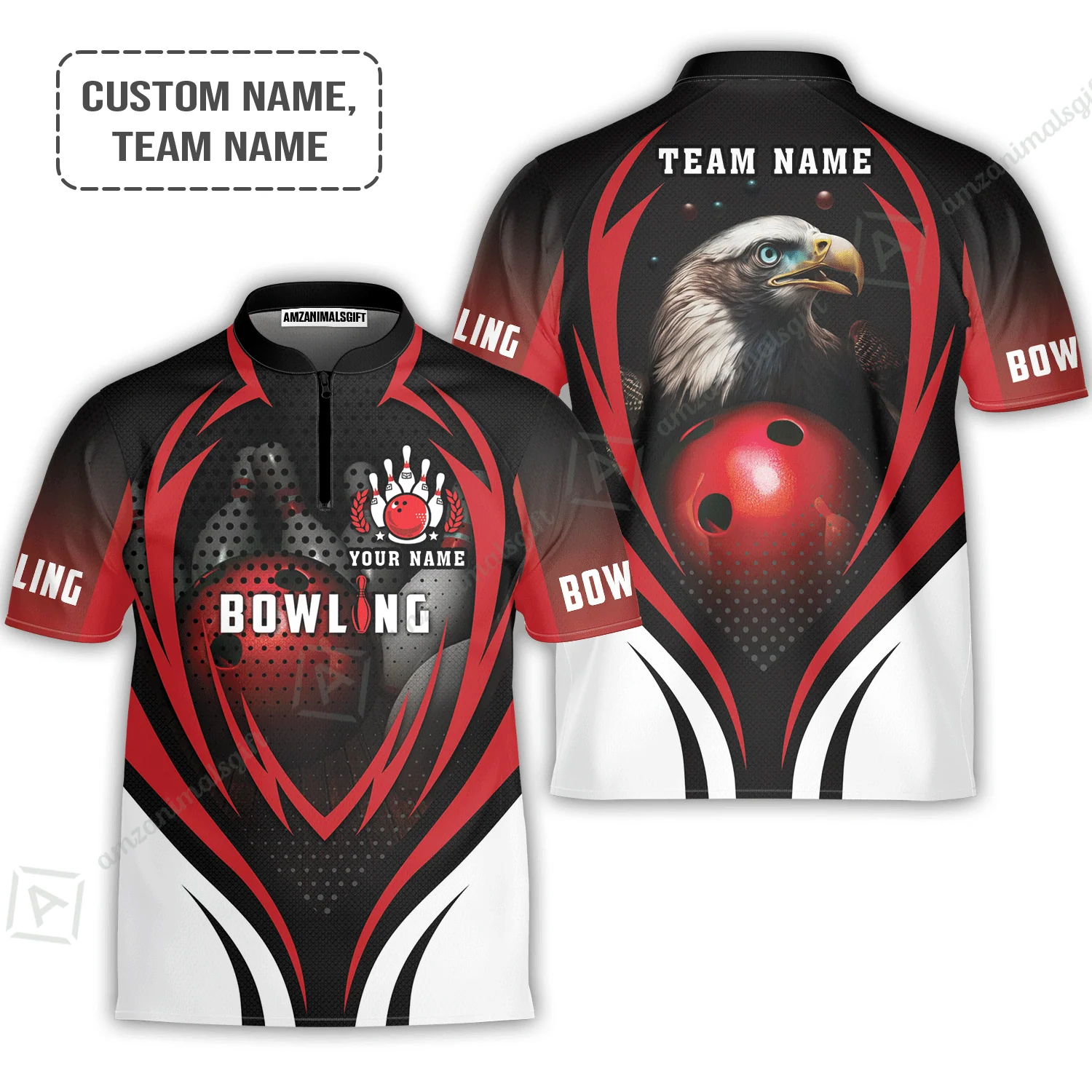 Customized Bowling Women Polo Shirt, Eagle Bowling Team Ten Pin Personalized Red Black Shirt For Friend, Family, Bowling Players - Image 5