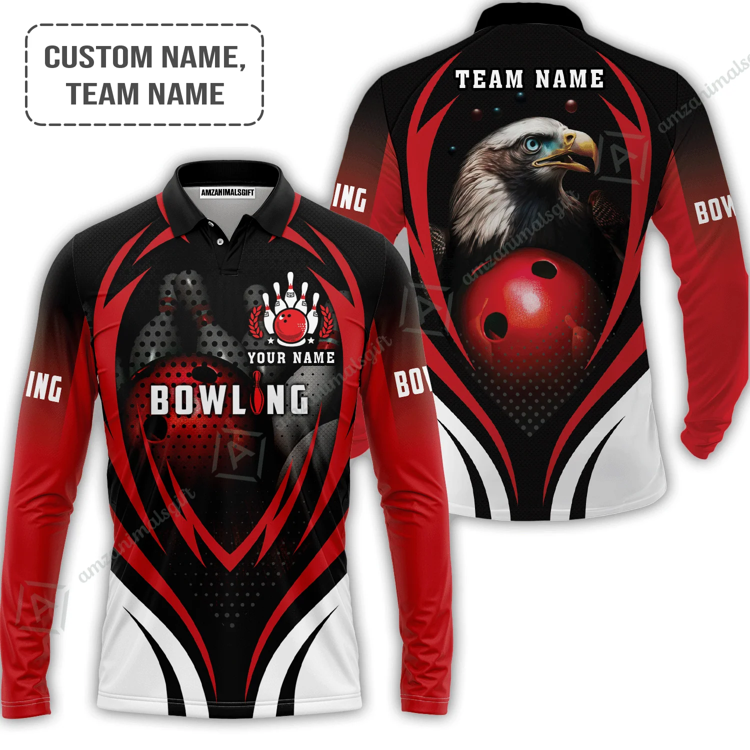 Customized Bowling Women Polo Shirt, Eagle Bowling Team Ten Pin Personalized Red Black Shirt For Friend, Family, Bowling Players - Image 6