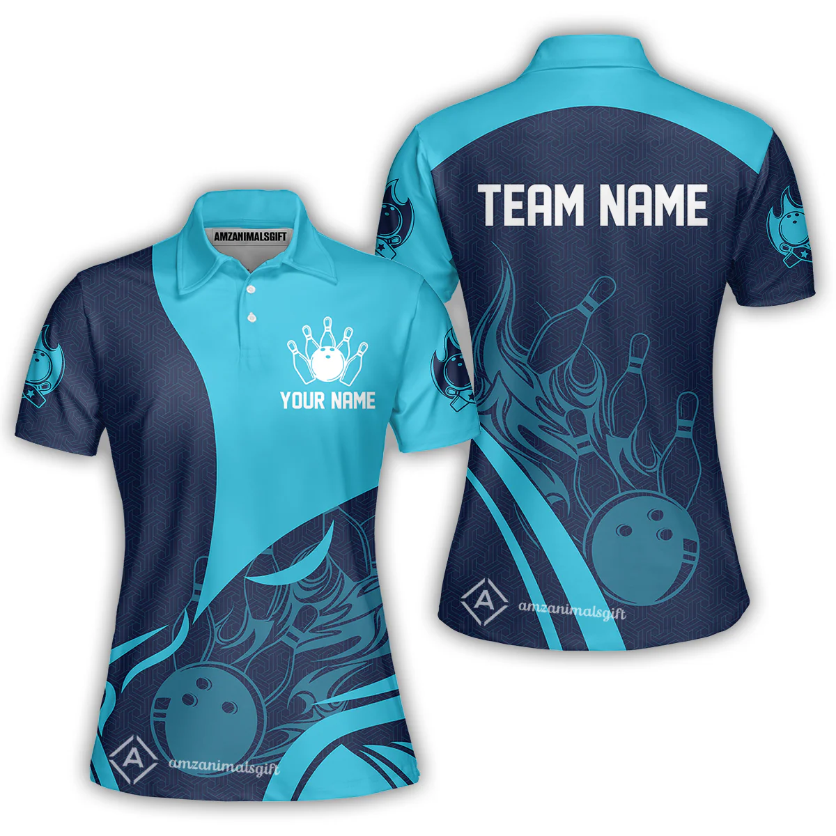 Customized Bowling Women Polo Shirt, Flame Bowling Multicolor Custom Team Uniform Women Polo Shirt, Jersey for Bowlers - Image 2