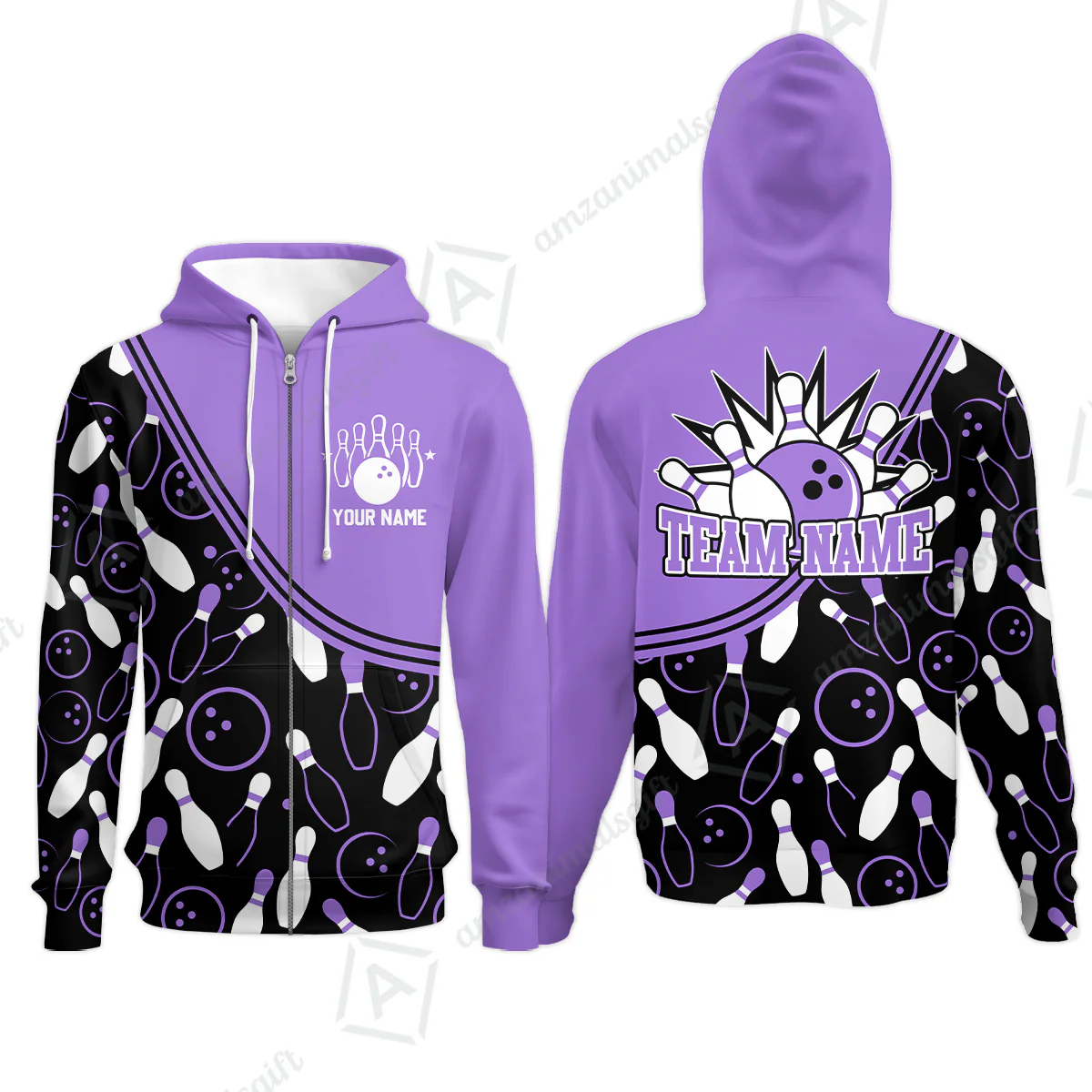 Customized Bowling Zip Hoodie, Custom Multicolor Bowling Style Uniform Zip Hoodie For Bowlers - Image 5