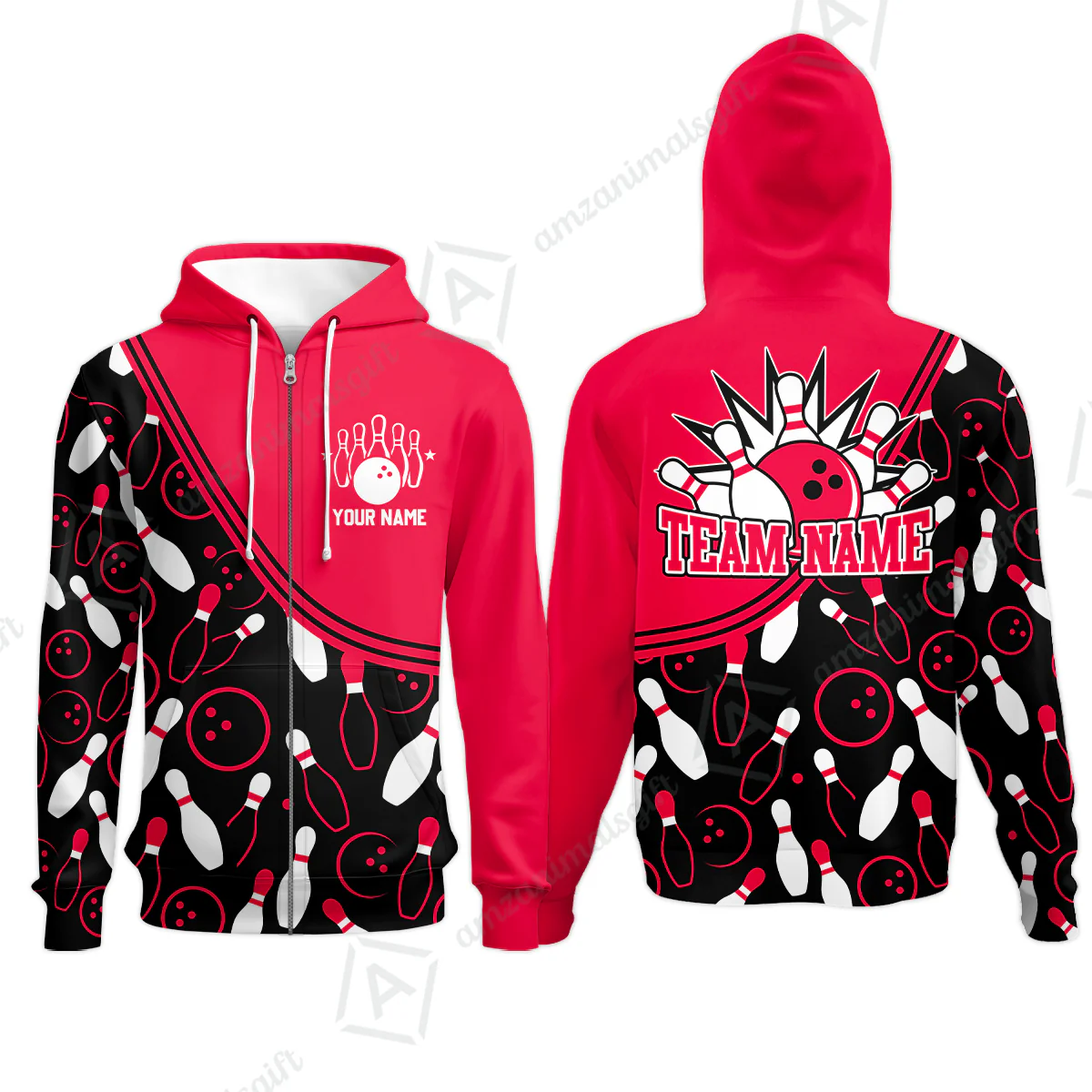Customized Bowling Zip Hoodie, Custom Multicolor Bowling Style Uniform Zip Hoodie For Bowlers - Image 6