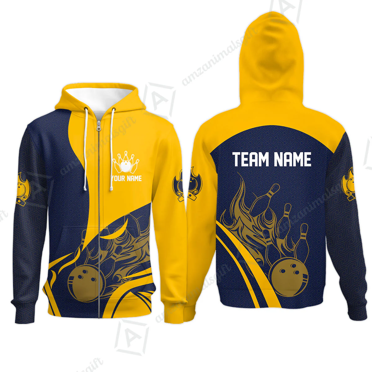 Customized Bowling Zip Hoodie, Flame Bowling Multicolor Custom Team Uniform Zip Hoodie, Jersey for Bowlers - Image 3