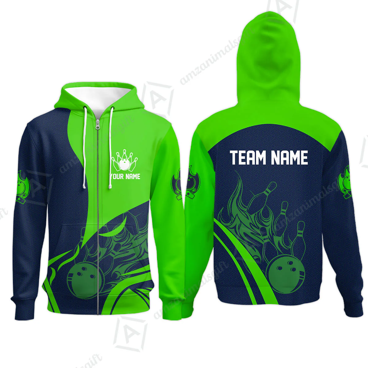 Customized Bowling Zip Hoodie, Flame Bowling Multicolor Custom Team Uniform Zip Hoodie, Jersey for Bowlers - Image 4