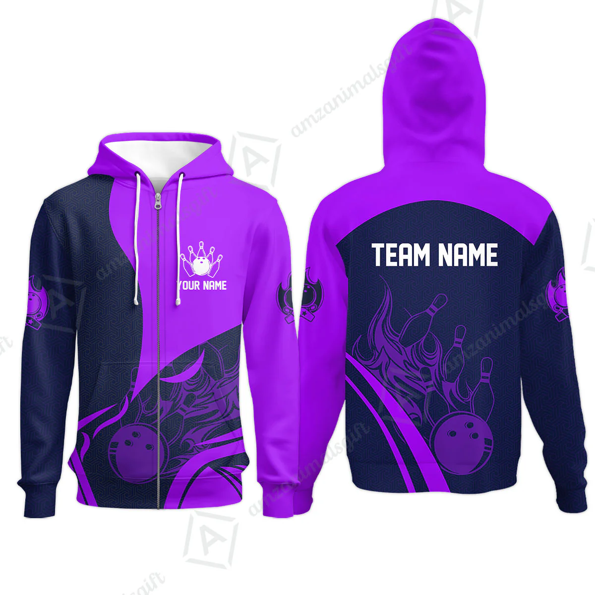 Customized Bowling Zip Hoodie, Flame Bowling Multicolor Custom Team Uniform Zip Hoodie, Jersey for Bowlers - Image 5