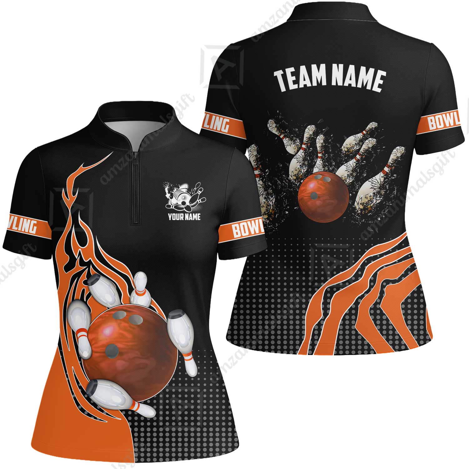 Customized Bowling Unisex Polo Shirt, Bowling And Breaking Pins Multicolor Option Customized Name And Team Name Polo Jerseys Shirts - Image 45
