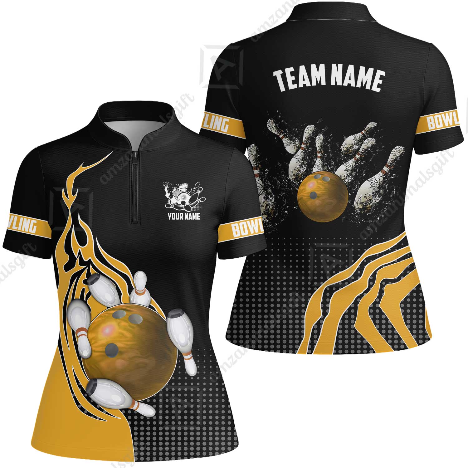 Customized Bowling Unisex Polo Shirt, Bowling And Breaking Pins Multicolor Option Customized Name And Team Name Polo Jerseys Shirts - Image 48