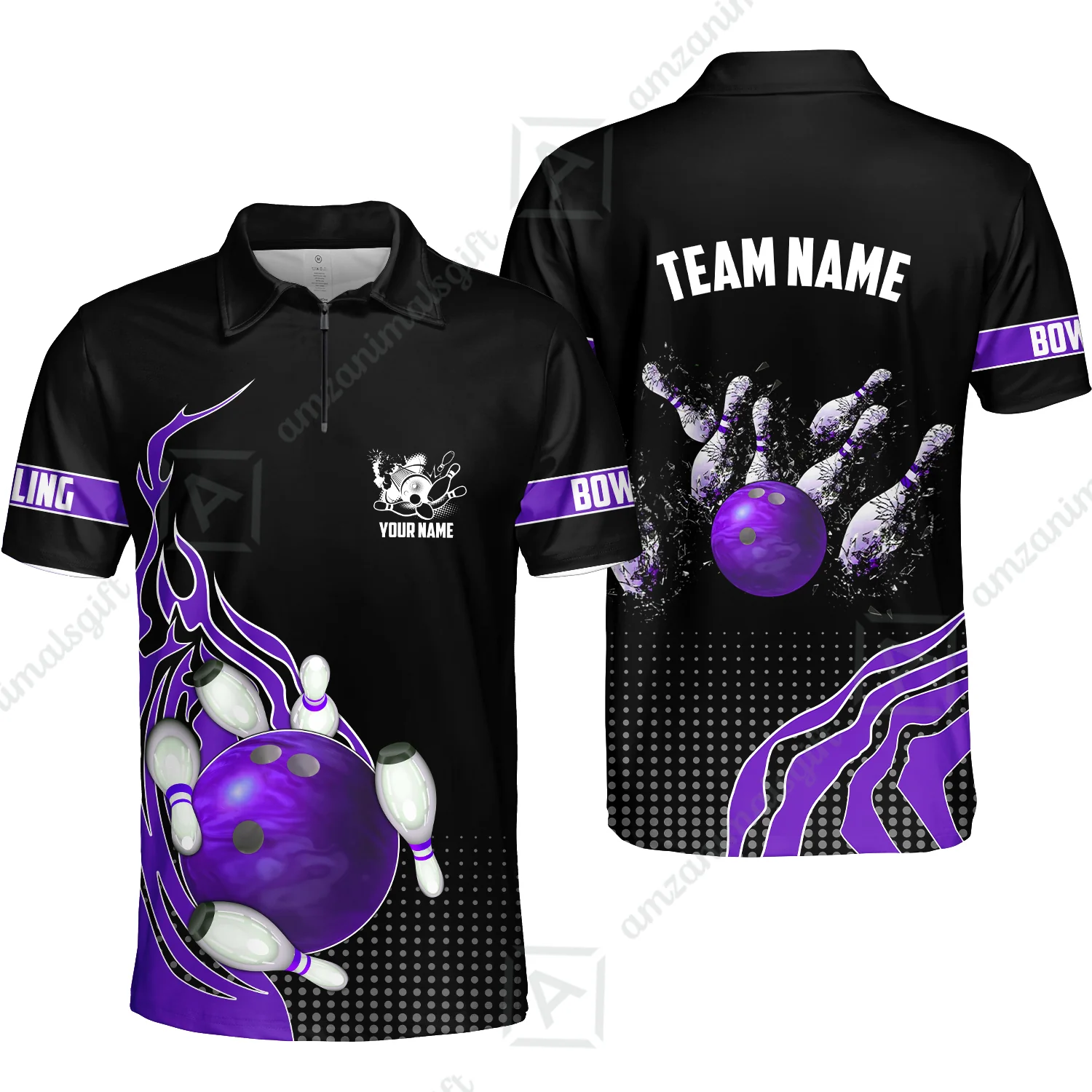 Customized Bowling Unisex Polo Shirt, Bowling And Breaking Pins Multicolor Option Customized Name And Team Name Polo Jerseys Shirts - Image 59