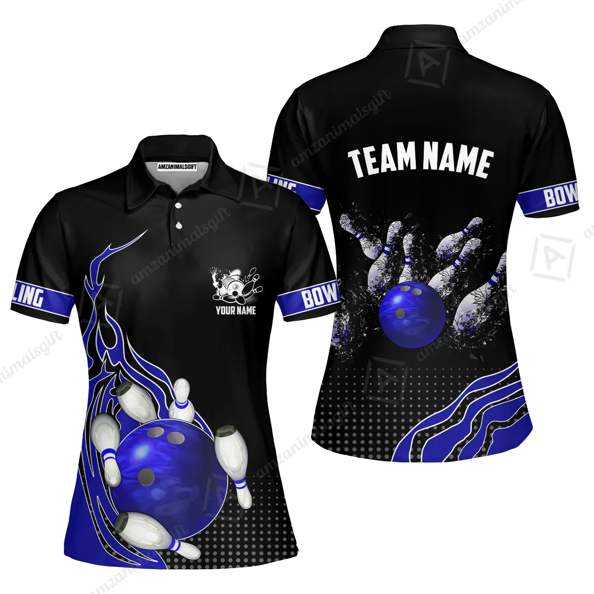 Customized Bowling Unisex Polo Shirt, Bowling And Breaking Pins Multicolor Option Customized Name And Team Name Polo Jerseys Shirts - Image 68