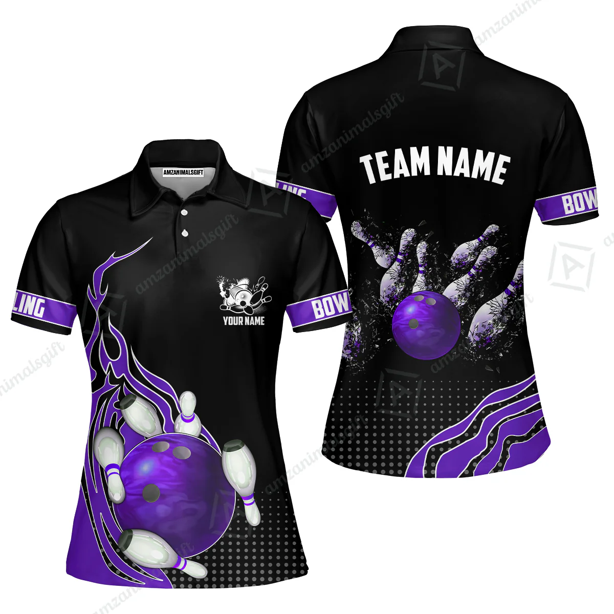 Customized Bowling Unisex Polo Shirt, Bowling And Breaking Pins Multicolor Option Customized Name And Team Name Polo Jerseys Shirts - Image 71