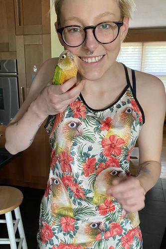 Customized  Criss Cross Tank Top With Pet Face - Tropical Summer Red Flower Leave Pattern Criss Cross Open Back Tank Top - Gift For Women, Pet Lovers - Image 5