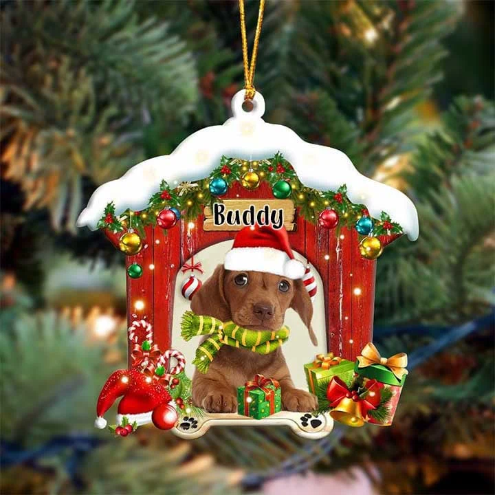 Customized Dachshund In Red Wood House Acrylic Christmas Ornament Gift For Dog Lovers, Dog Mom