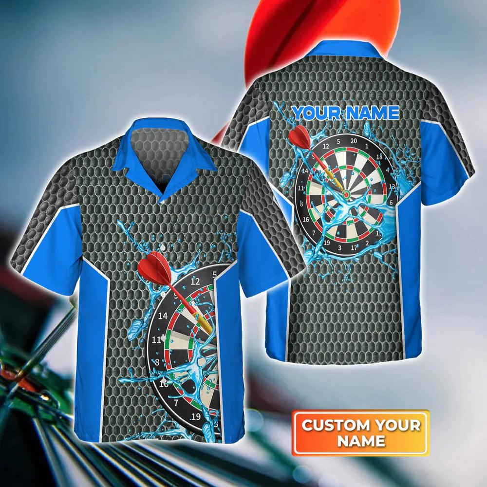 Customized Darts Hawaiian Shirt, Blue Darts Honeycomb Personalized Name Hawaiian Shirt For Men - Perfect Gift For Darts Lovers, Darts Players
