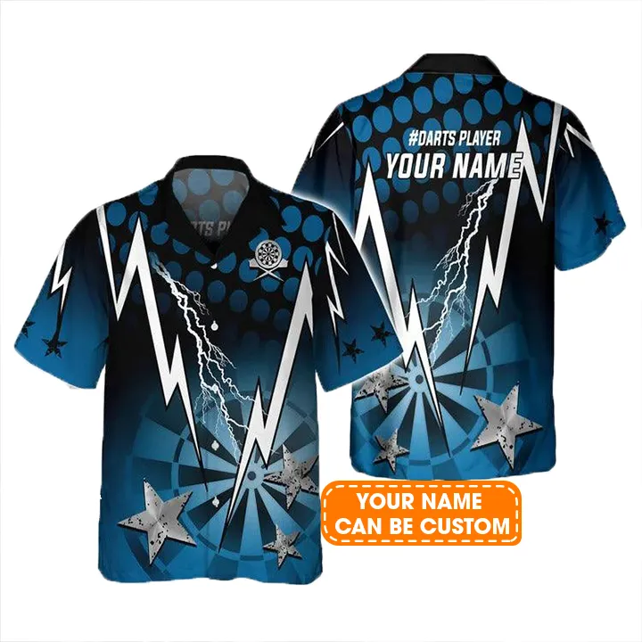 Customized Darts Hawaiian Shirt, Blue Darts Thunder Lightning, Personalized Name Hawaiian Shirt For Men - Perfect Gift For Darts Lovers, Darts Players - Image 2